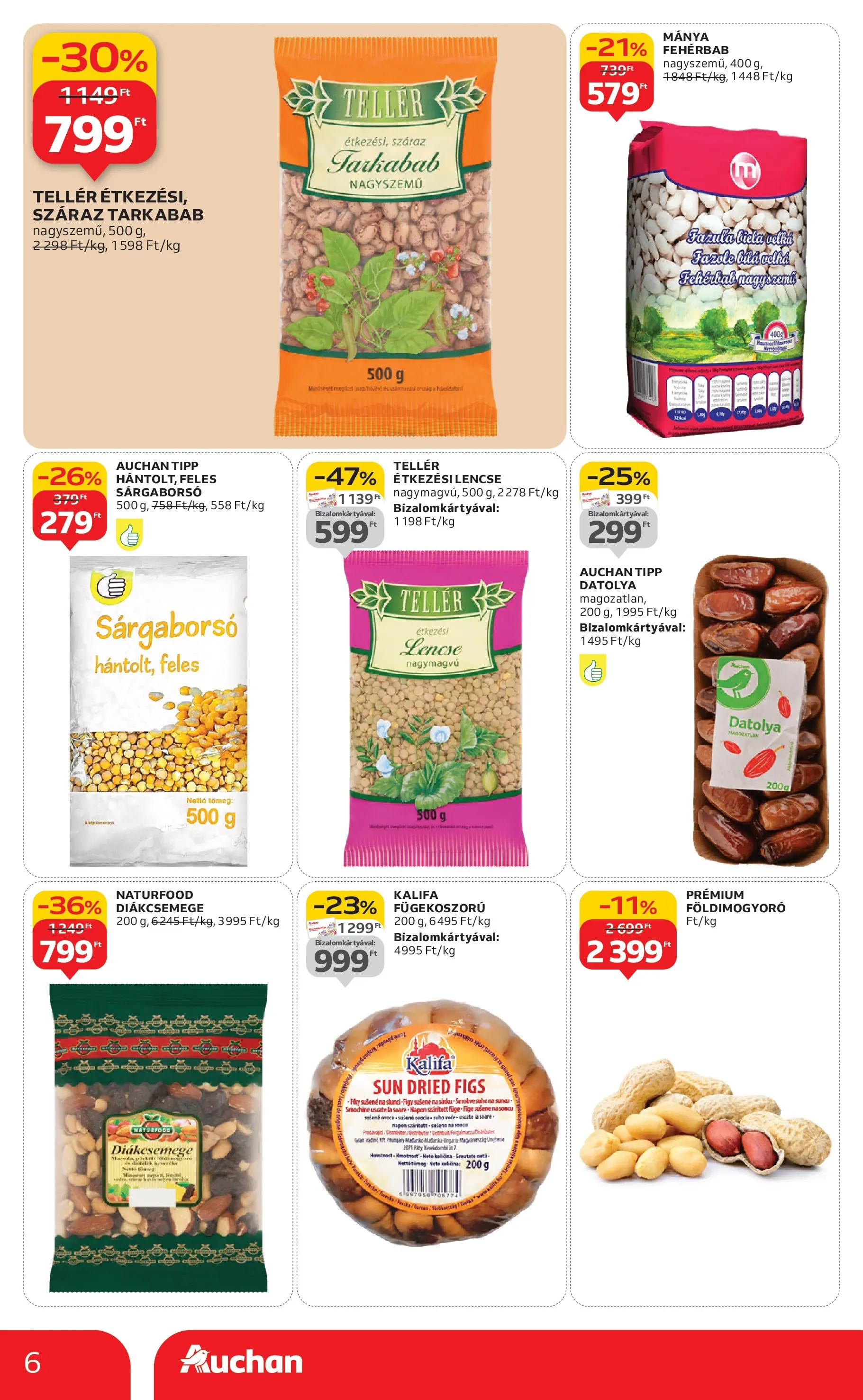 Auchan Akciós újság Szolnok - 2026.01.15. -tól/töl > akció, lapozható szórólap 🛍️ | Oldal: 6 | Termékek: Datolya, Diákcsemege, Füge, Földimogyoró