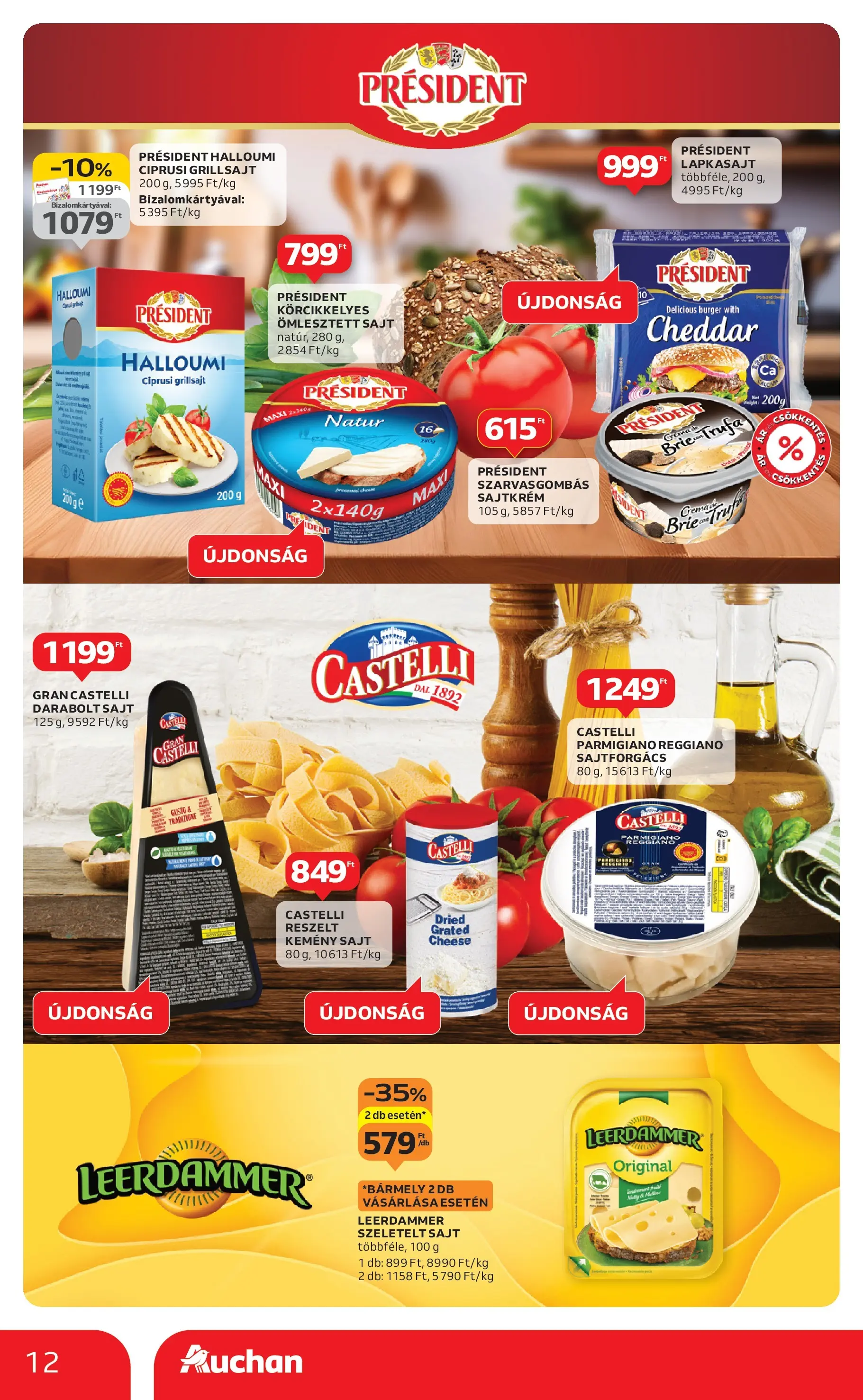 Auchan Akciós újság Szolnok - 2026.01.15. -tól/töl > akció, lapozható szórólap 🛍️ | Oldal: 12 | Termékek: Grillsajt, Sajt, Cheddar, Szeletelt sajt