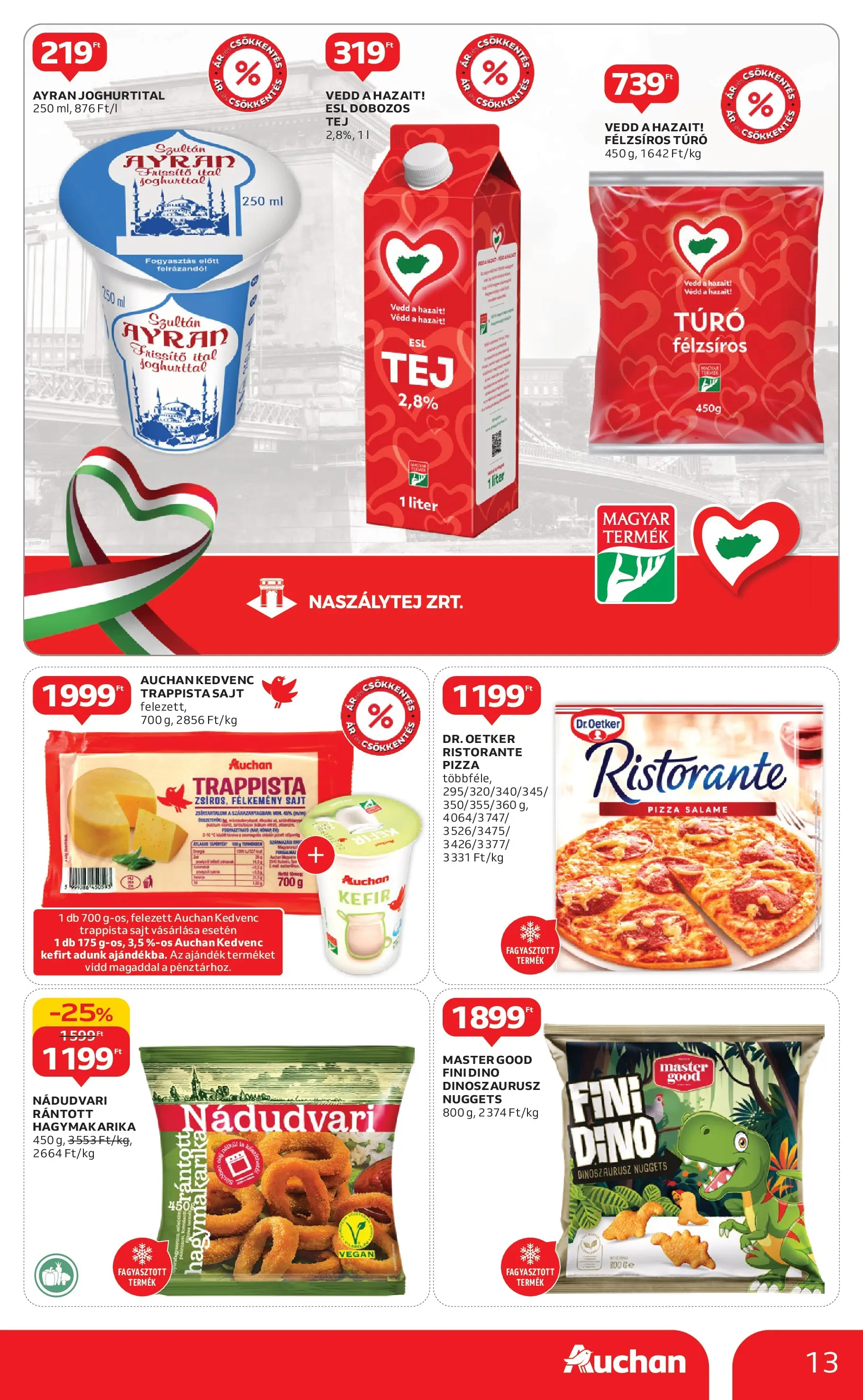 Auchan Akciós újság Szolnok - 2026.01.15. -tól/töl > akció, lapozható szórólap 🛍️ | Oldal: 13 | Termékek: Nuggets, Pizza, Túró, Hagymakarika