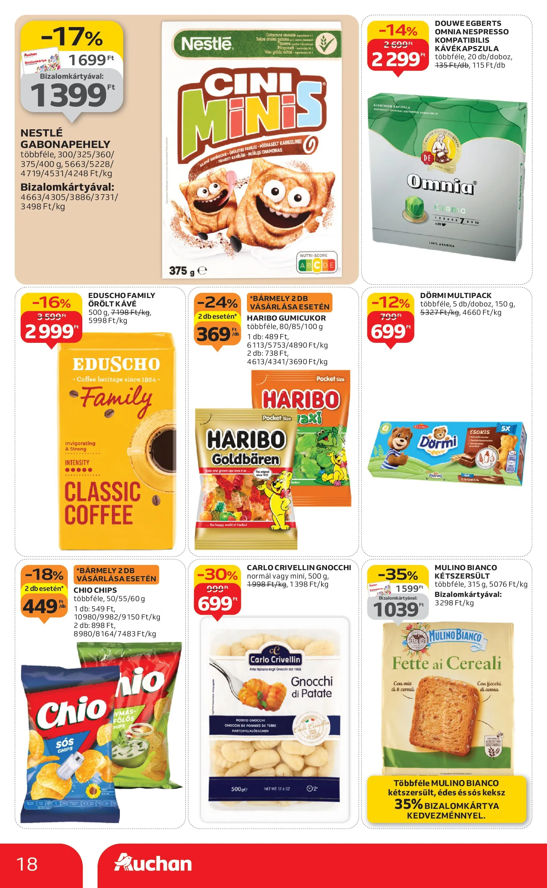 Auchan Akciós újság Szolnok - 2026.01.15. -tól/töl > akció, lapozható szórólap 🛍️ | Oldal: 18 | Termékek: Kávékapszula, Kétszersült, Gnocchi, Őrölt kávé