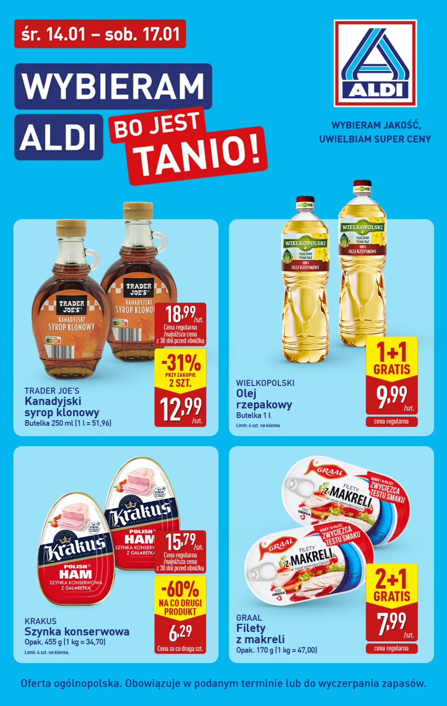 Aldi Gazetka - Wybieram Aldi bo jest tanio od 14.01.2026 - Ulotka PDF, promocje | Strona: 2 | Produkty: Olej rzepakowy, Galaretka, Syrop klonowy, Olej