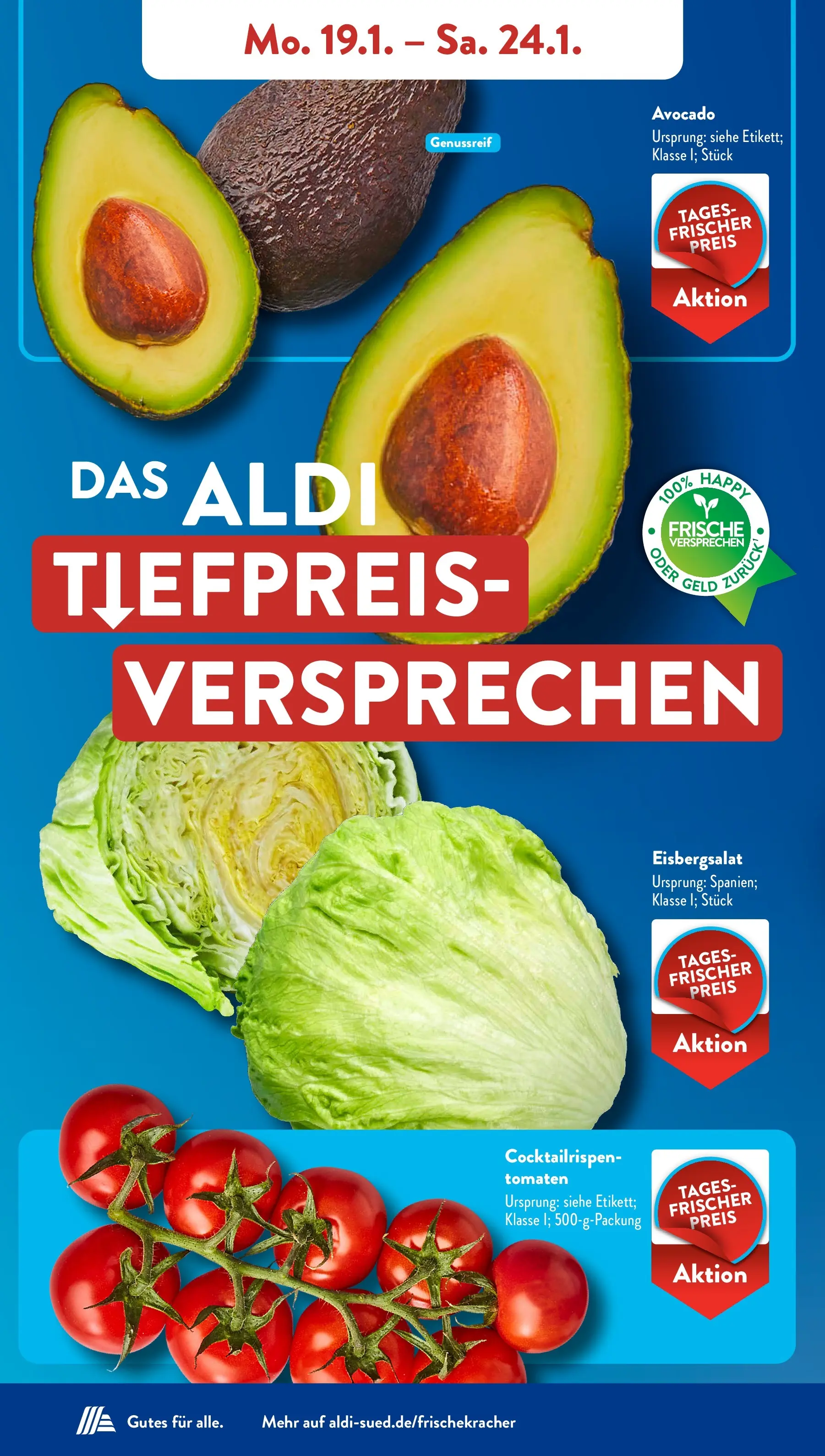 Aldi Süd Prospekt 	 (ab 19.01.2026) zum Blättern | Seite: 4 | Produkte: Tomaten, Eisbergsalat, Avocado