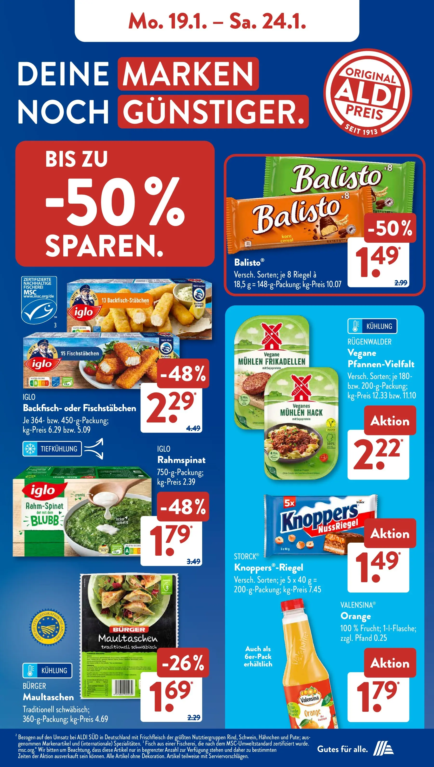Aldi Süd Prospekt 	 (ab 19.01.2026) zum Blättern | Seite: 7 | Produkte: Iglo, Burger, Fisch, Knoppers