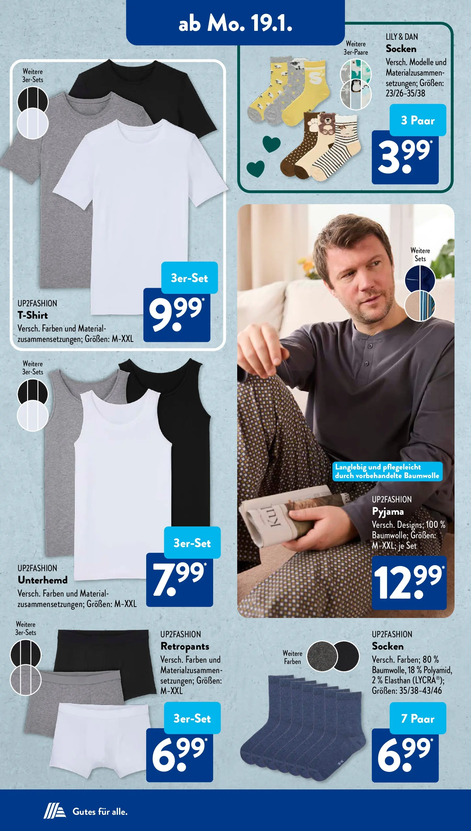 Aldi Süd Prospekt 	 (ab 19.01.2026) zum Blättern | Seite: 16 | Produkte: Up2fashion, Unterhemd, Socken, Pyjama