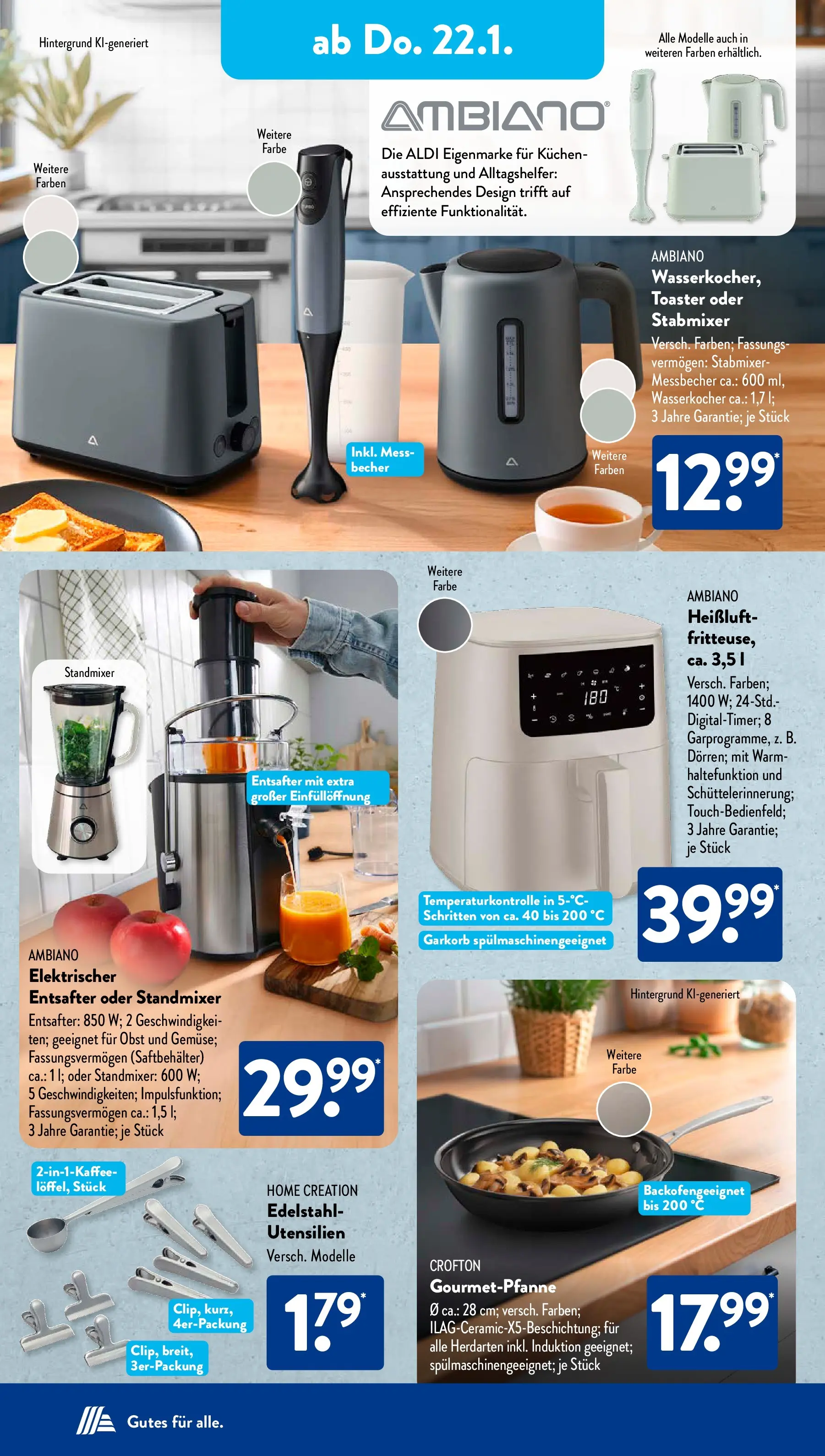 Aldi Süd Prospekt 	 (ab 19.01.2026) zum Blättern | Seite: 18 | Produkte: Entsafter, Toaster, Stabmixer, Home creation