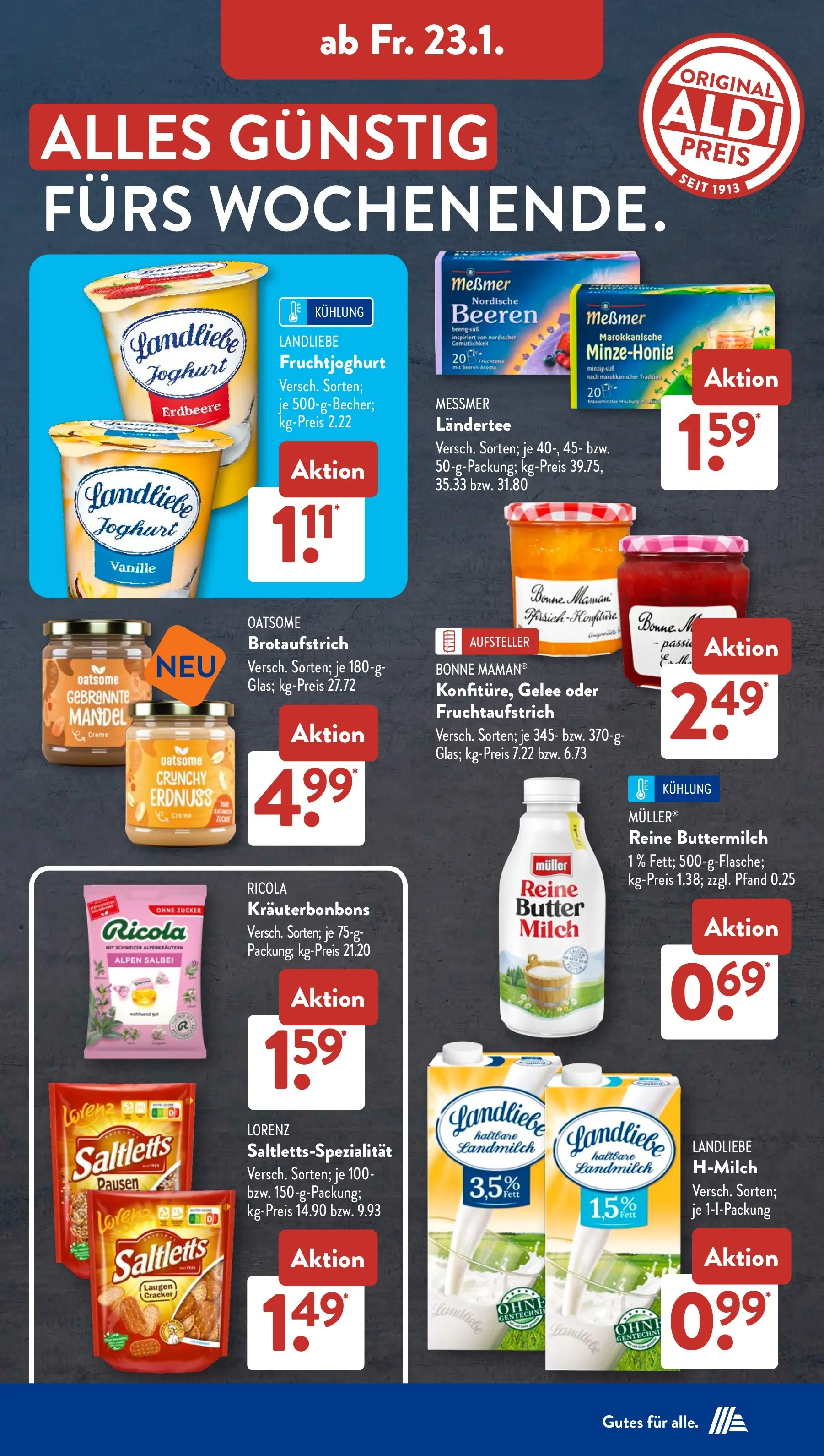 Aldi Süd Prospekt 	 (ab 19.01.2026) zum Blättern | Seite: 23 | Produkte: Buttermilch, Butter, Fruchtjoghurt, Zucker