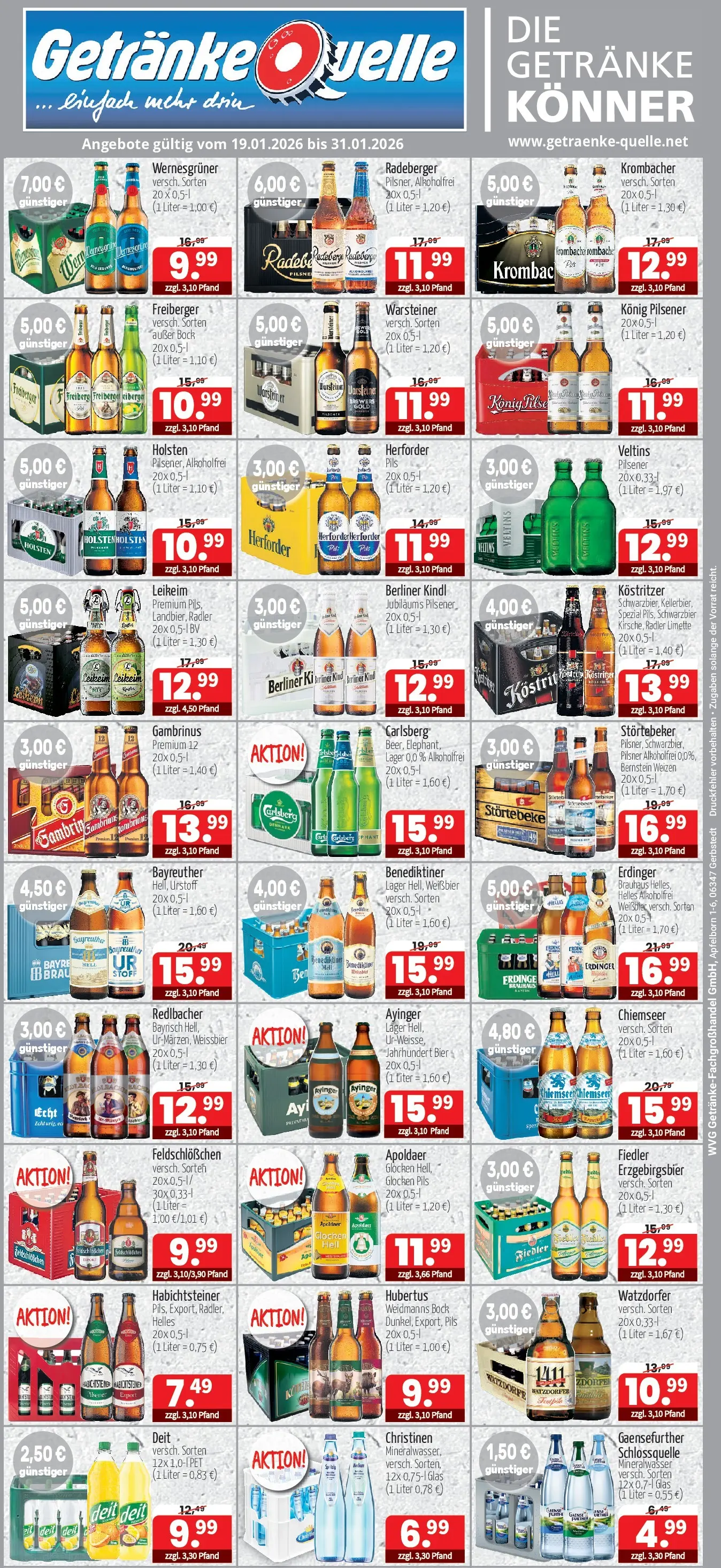 Entdecke - Getränke Quelle: Getränkeangebote (ab 18.01.2026) zum Blättern | Seite: 1 | Produkte: Erdinger, Pils, Mineralwasser, Veltins