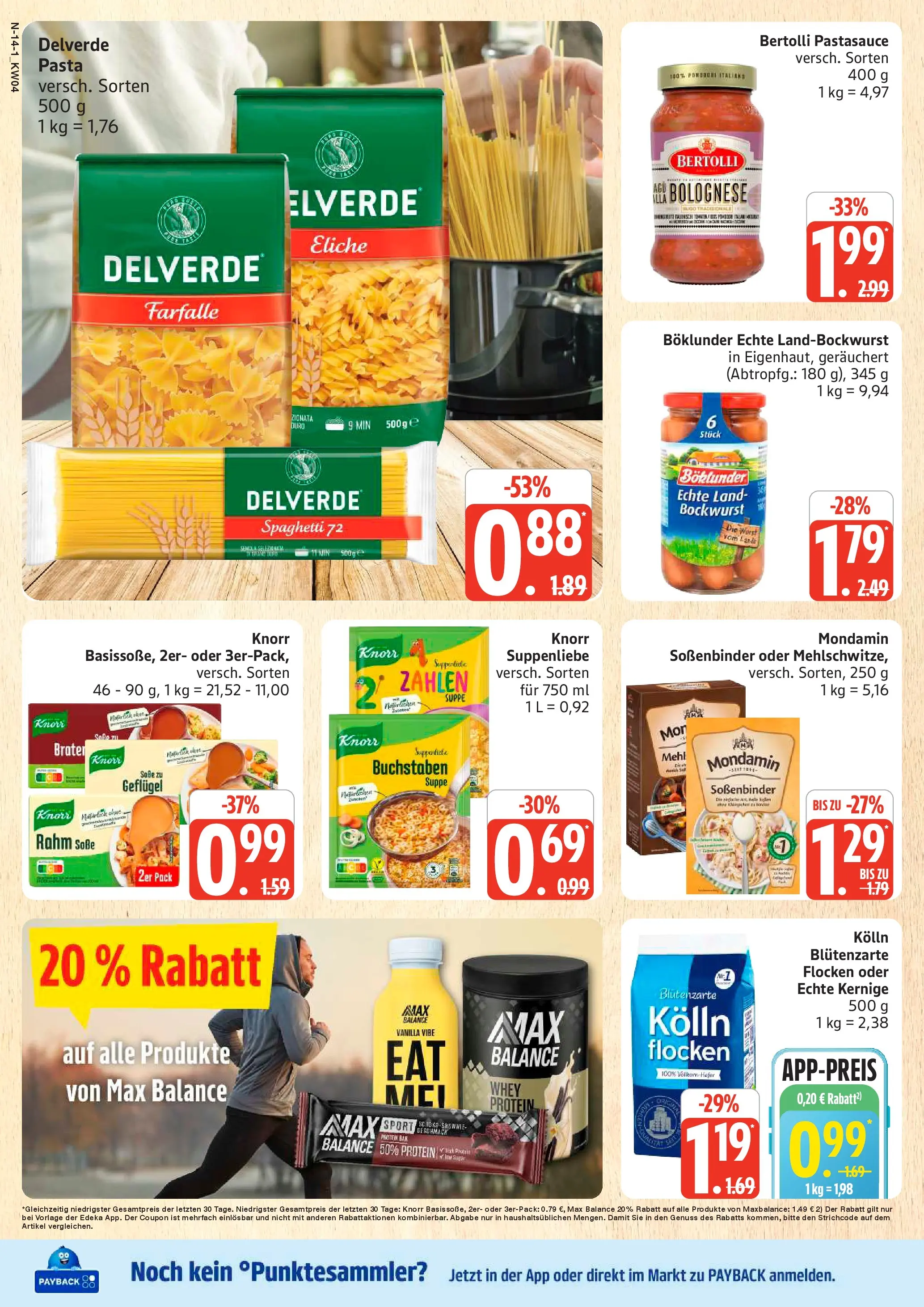 Edeka prospekt Schleswig	 (ab 18.01.2026) » Angebote Online | Seite: 14 | Produkte: Bockwurst, Mehl, Soße, Flocken