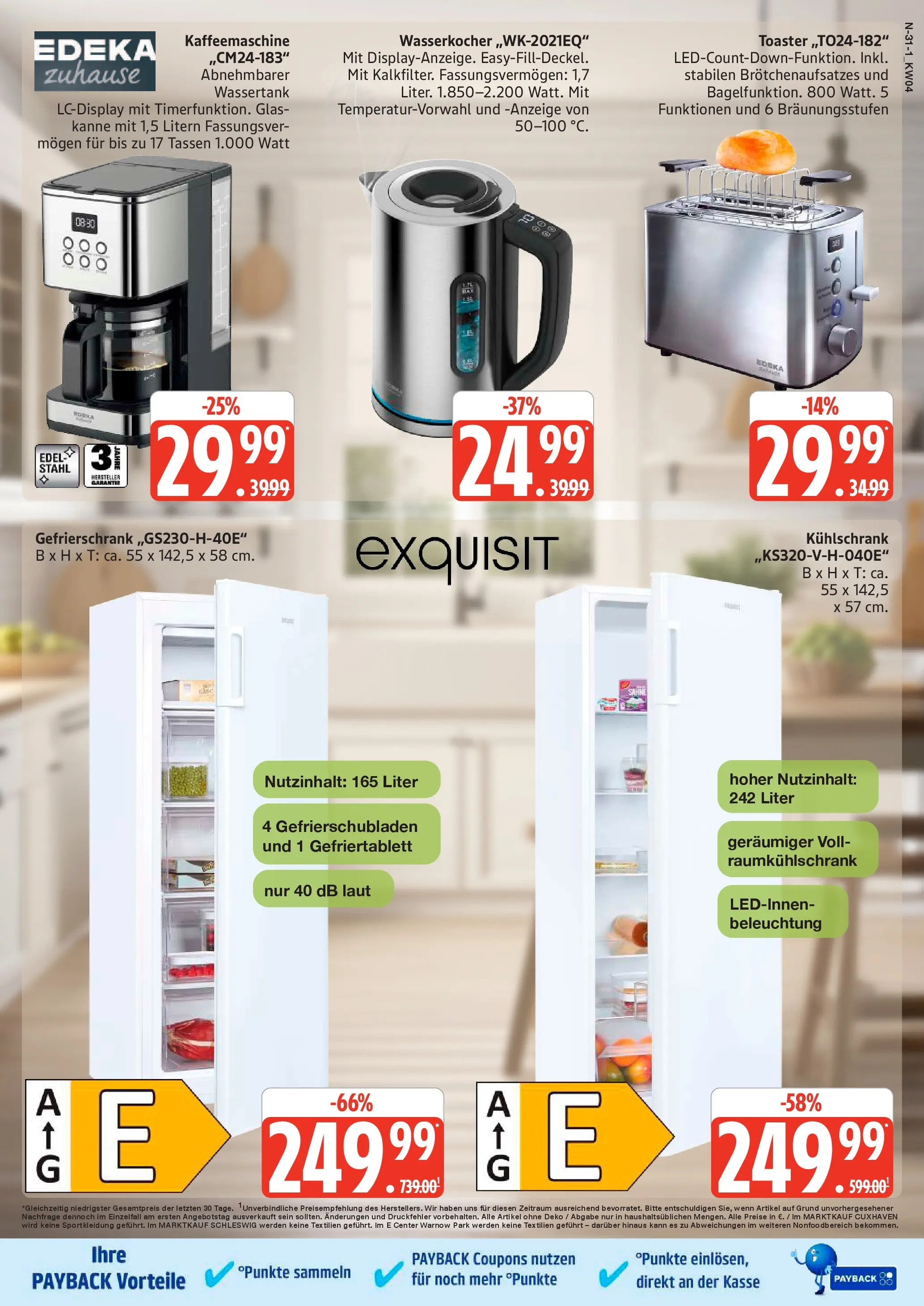 Edeka prospekt Schleswig	 (ab 18.01.2026) » Angebote Online | Seite: 31 | Produkte: Kaffeemaschine, Wasserkocher, Toaster, Kühlschrank