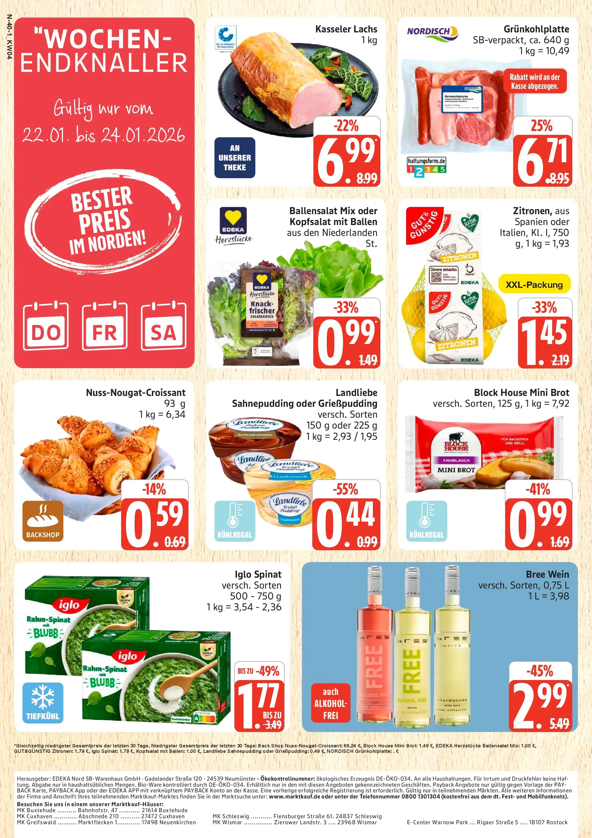 Edeka prospekt Schleswig	 (ab 18.01.2026) » Angebote Online | Seite: 40 | Produkte: Lachs, Brot, Wein, Zitronen