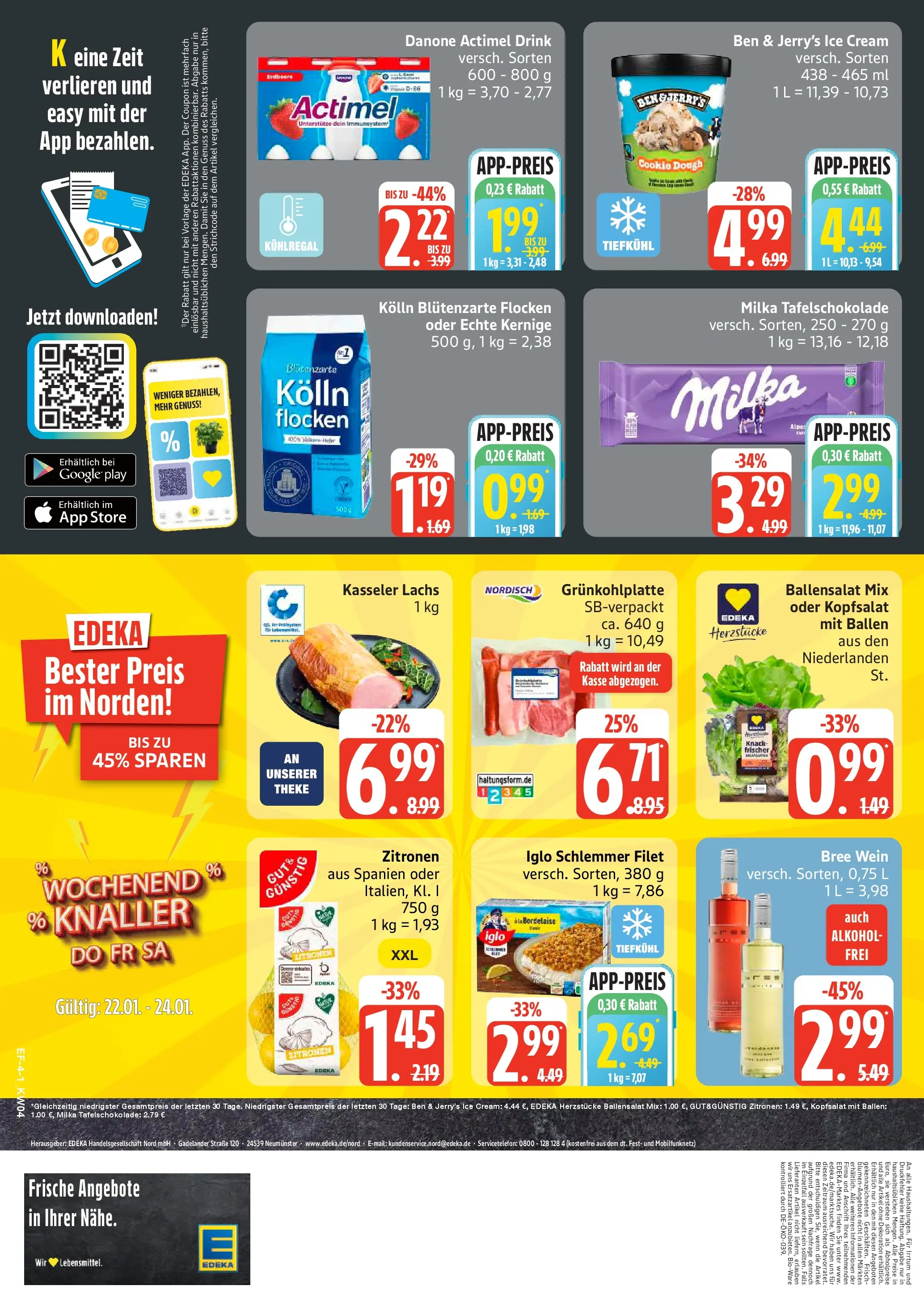 Edeka prospekt Hamburg	 (ab 18.01.2026) » Angebote Online | Seite: 4 | Produkte: Iglo, Bree, Ben & Jerry's, Wein