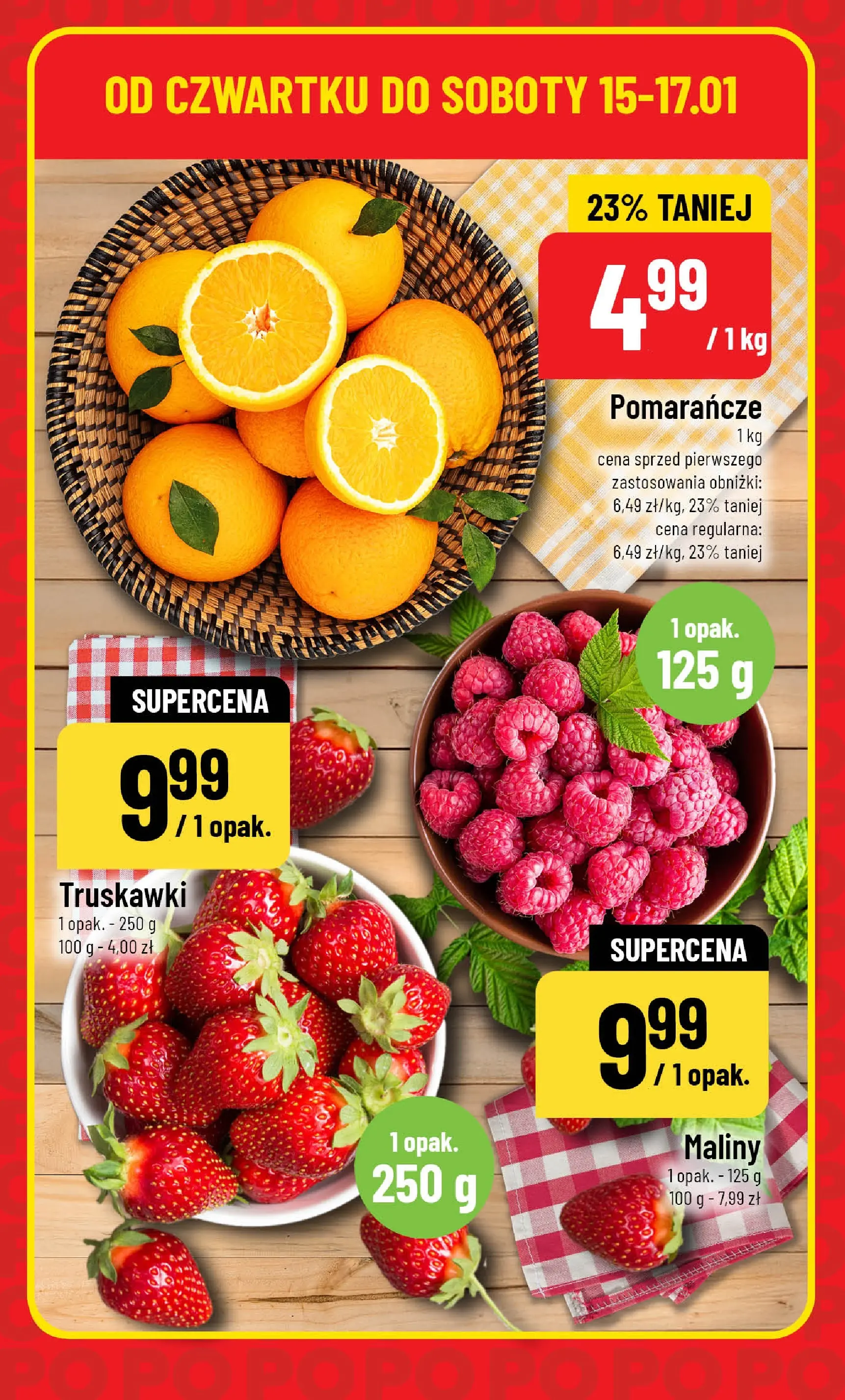 Nowa POLOmarket gazetka od jutra 15.01.2026 (PDF) | Strona: 4 | Produkty: Maliny, Pomarańcze, Truskawki