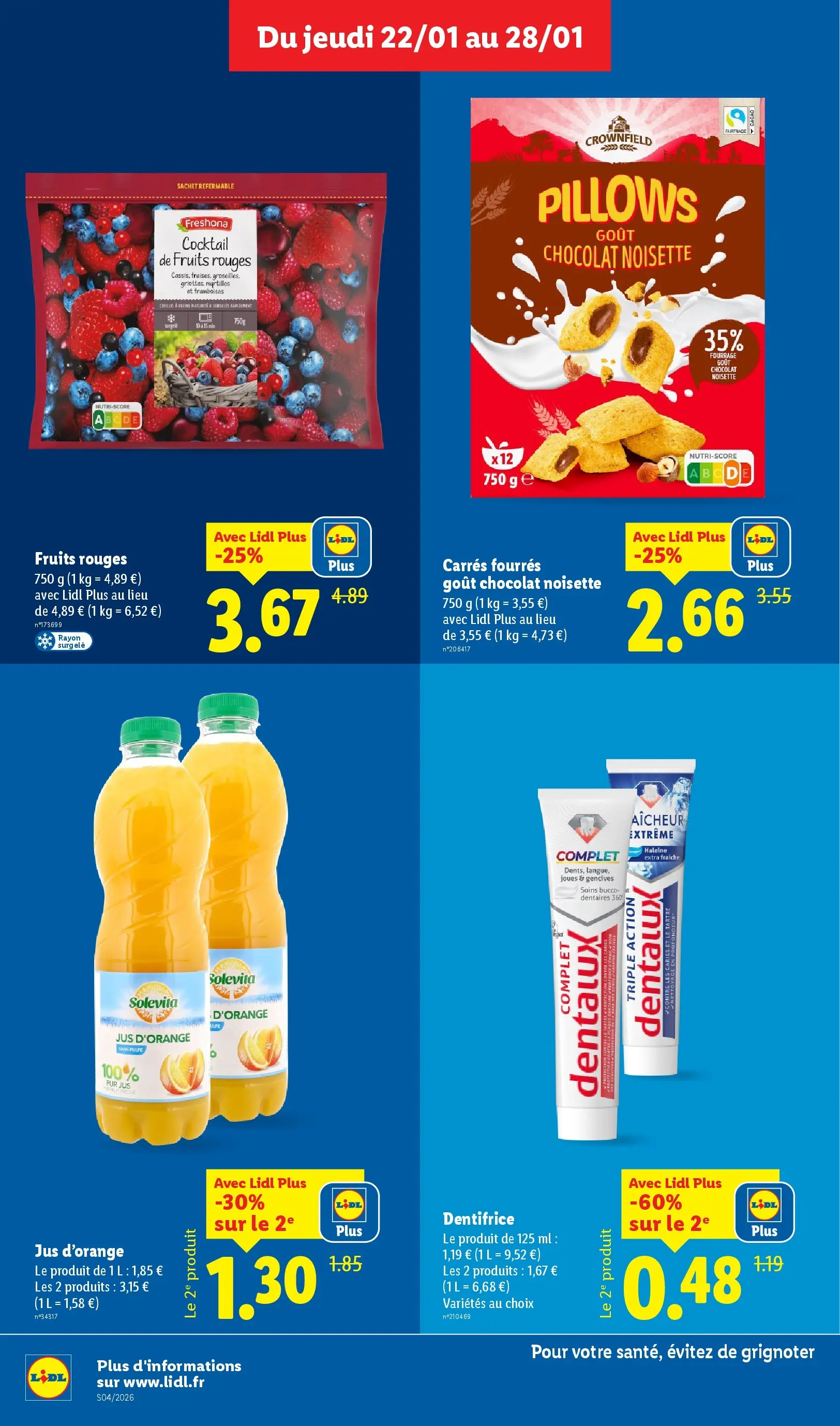 Catalogue LIDL du 19/01/2026 | Promo prospectus en ligne | Page: 12 | Produits: Myrtilles, Jus d'orange, Dentifrice, Jus