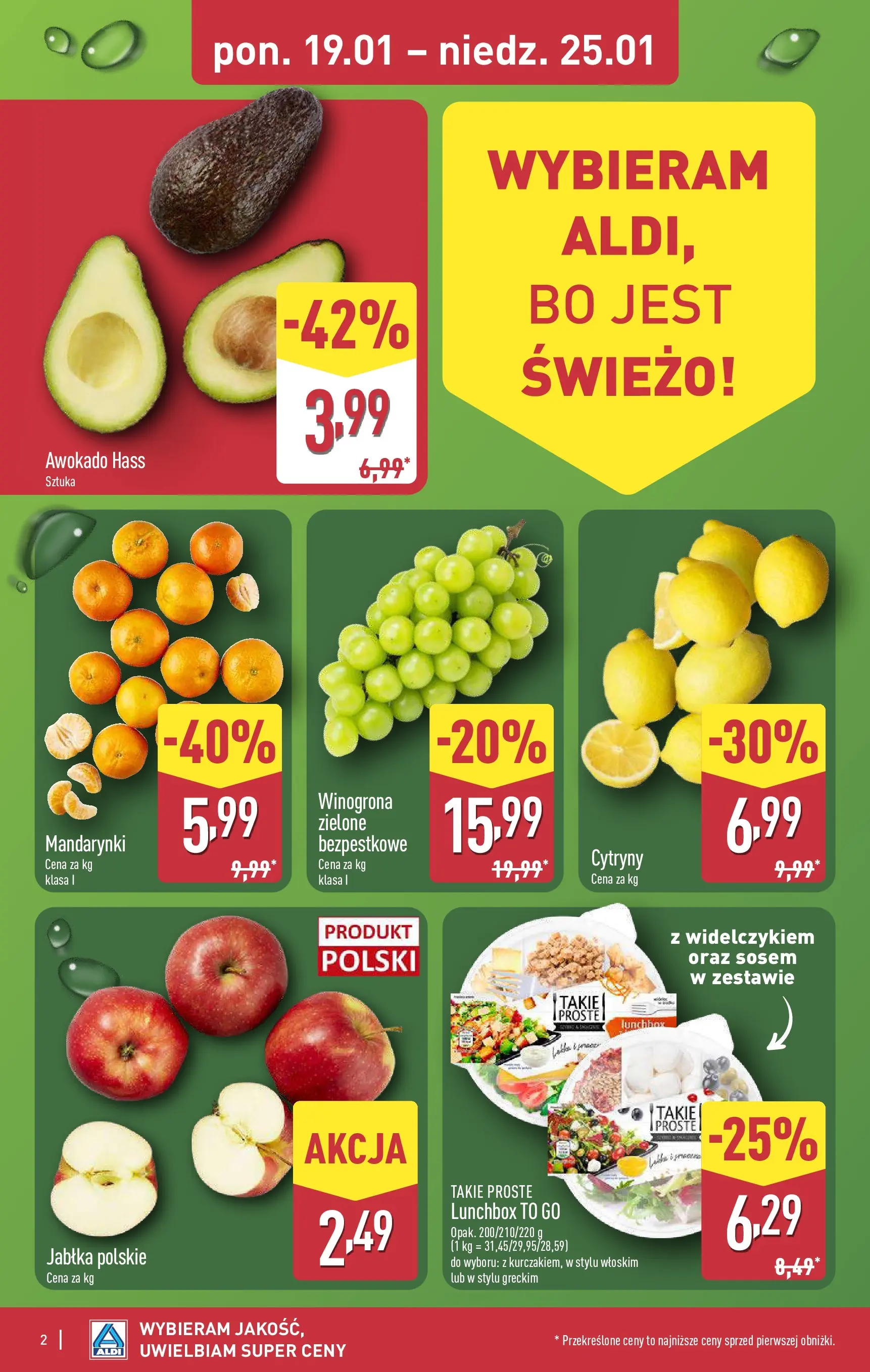 Aldi Gazetka od 19.01.2026 - Ulotka PDF, promocje | Strona: 2 | Produkty: Winogrona, Jabłka, Mandarynki, Awokado