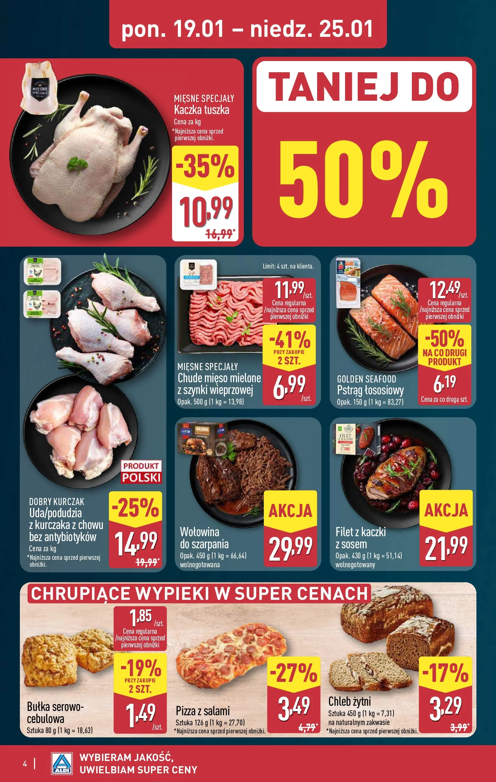 Aldi Gazetka od 19.01.2026 - Ulotka PDF, promocje | Strona: 4 | Produkty: Kurczak, Mięso, Chleb żytni, Pstrąg