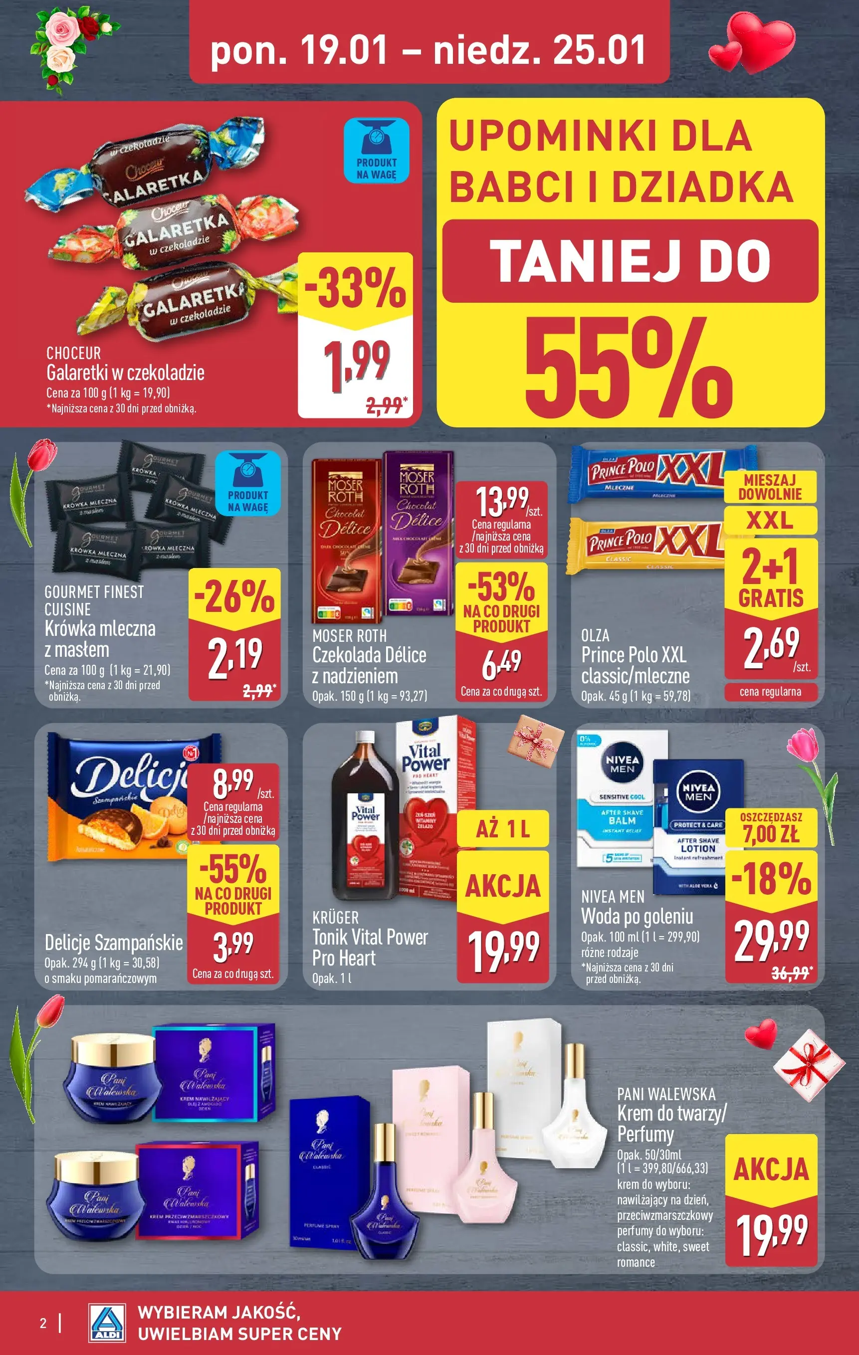 Aldi Gazetka - Dzień babci i dziadka od 19.01.2026 - Ulotka PDF, promocje | Strona: 2 | Produkty: Prince polo xxl, Krowka, Perfumy, Tonik