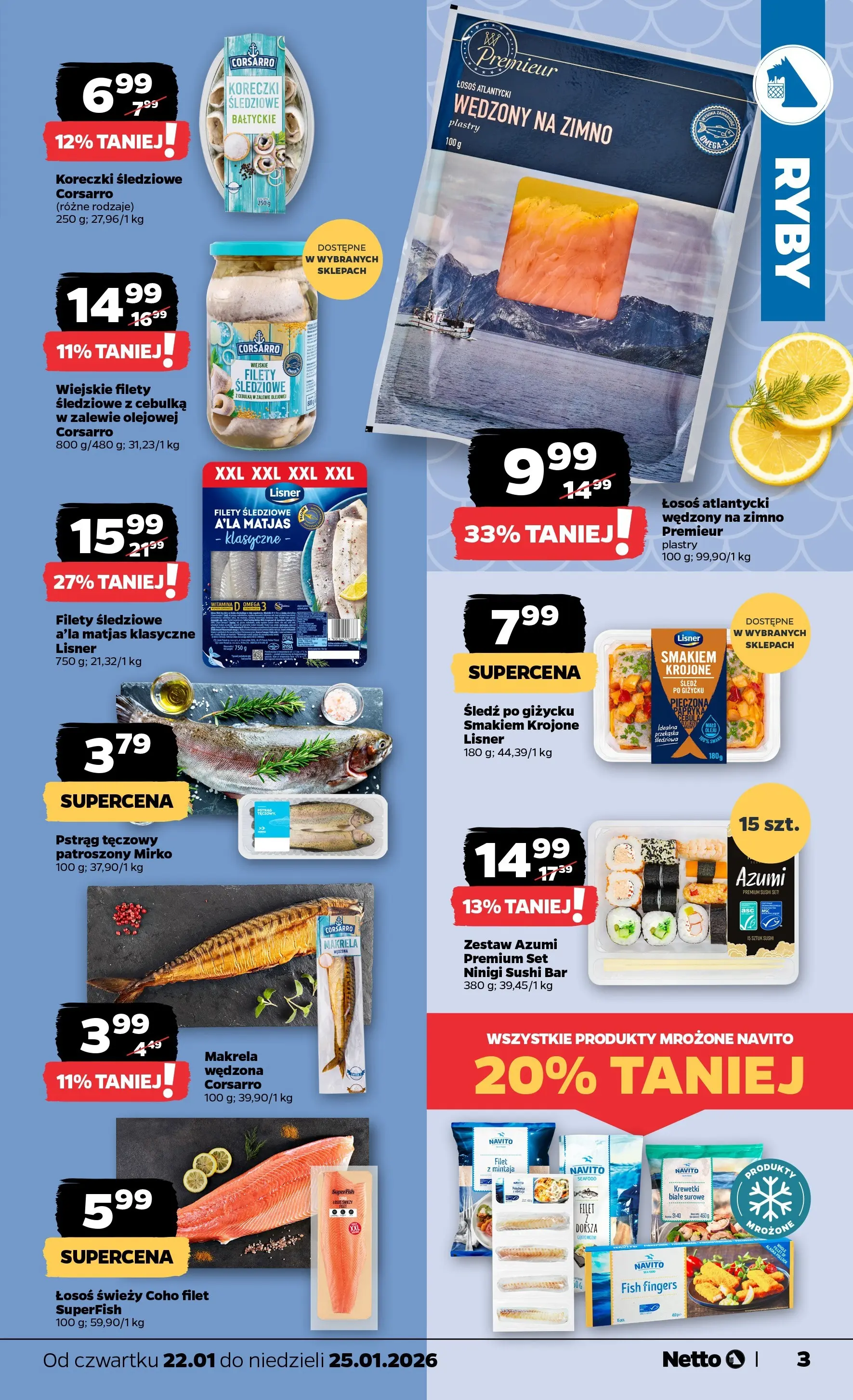 Netto - NETTO T04B ważne do 25.01.2026 od 21.01.2026 - Aktualne promocje | Strona: 3 | Produkty: Pstrąg tęczowy, Krewetki, Makrela, Sushi