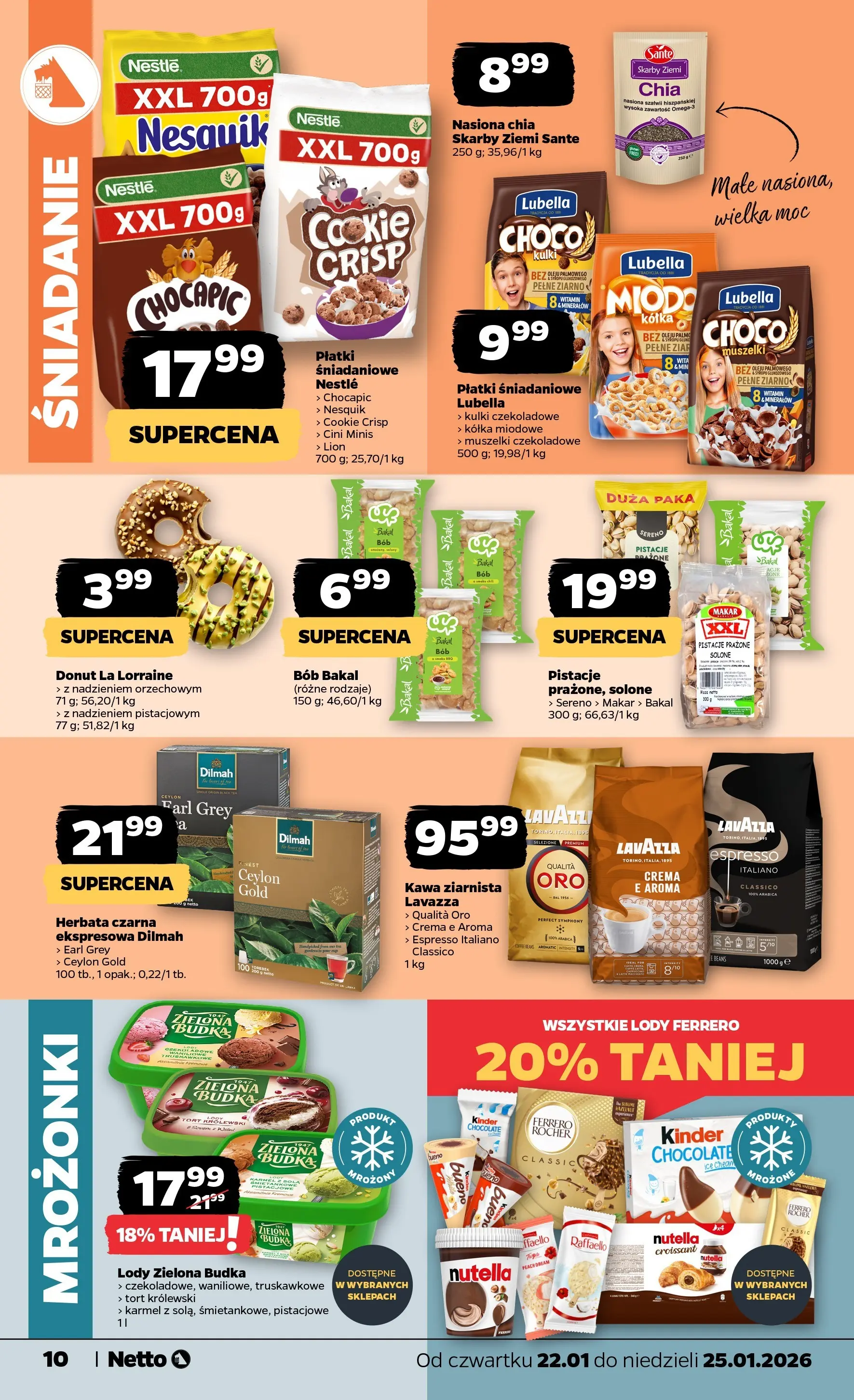 Netto - NETTO T04B ważne do 25.01.2026 od 21.01.2026 - Aktualne promocje | Strona: 10 | Produkty: Płatki śniadaniowe, Nasiona, Donut, Kawa