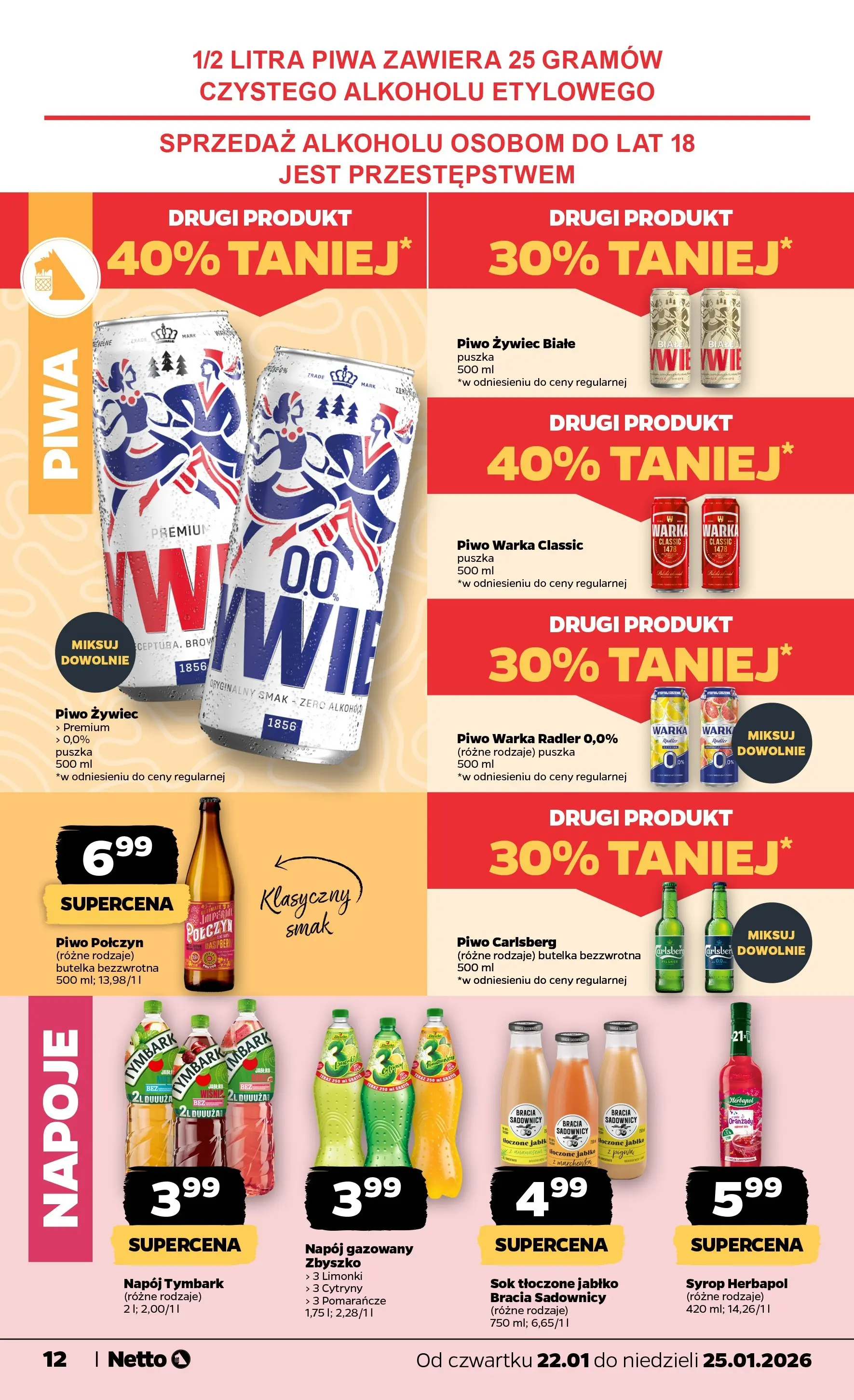 Netto - NETTO T04B ważne do 25.01.2026 od 21.01.2026 - Aktualne promocje | Strona: 12 | Produkty: Pigwa, Piwo Warka, Sok, Piwo
