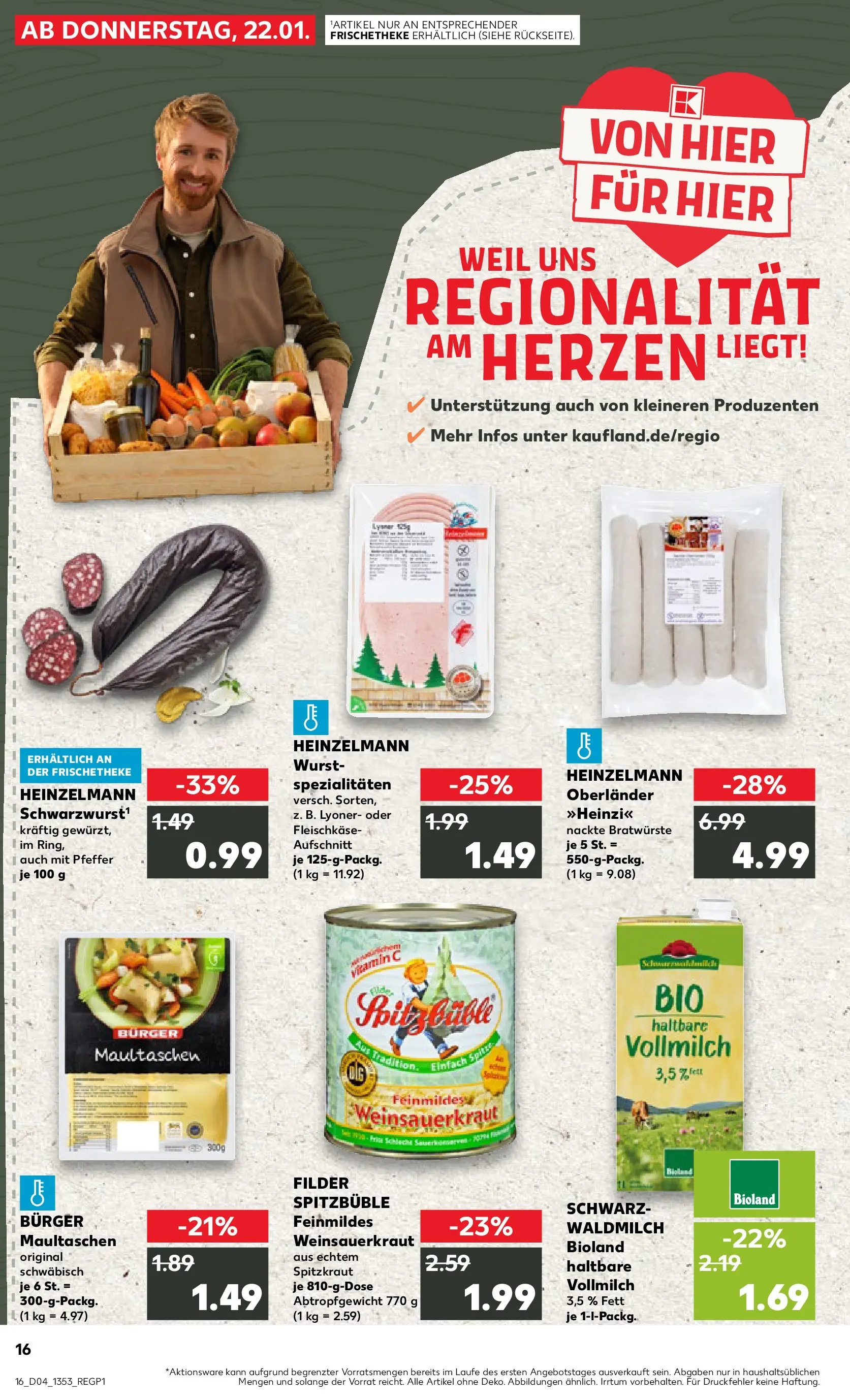Prospekt Kaufland ab 22.01.2026 » Angebote Online zum Blättern | Seite: 16 | Produkte: Burger, Pfeffer, Wurst, Maultaschen