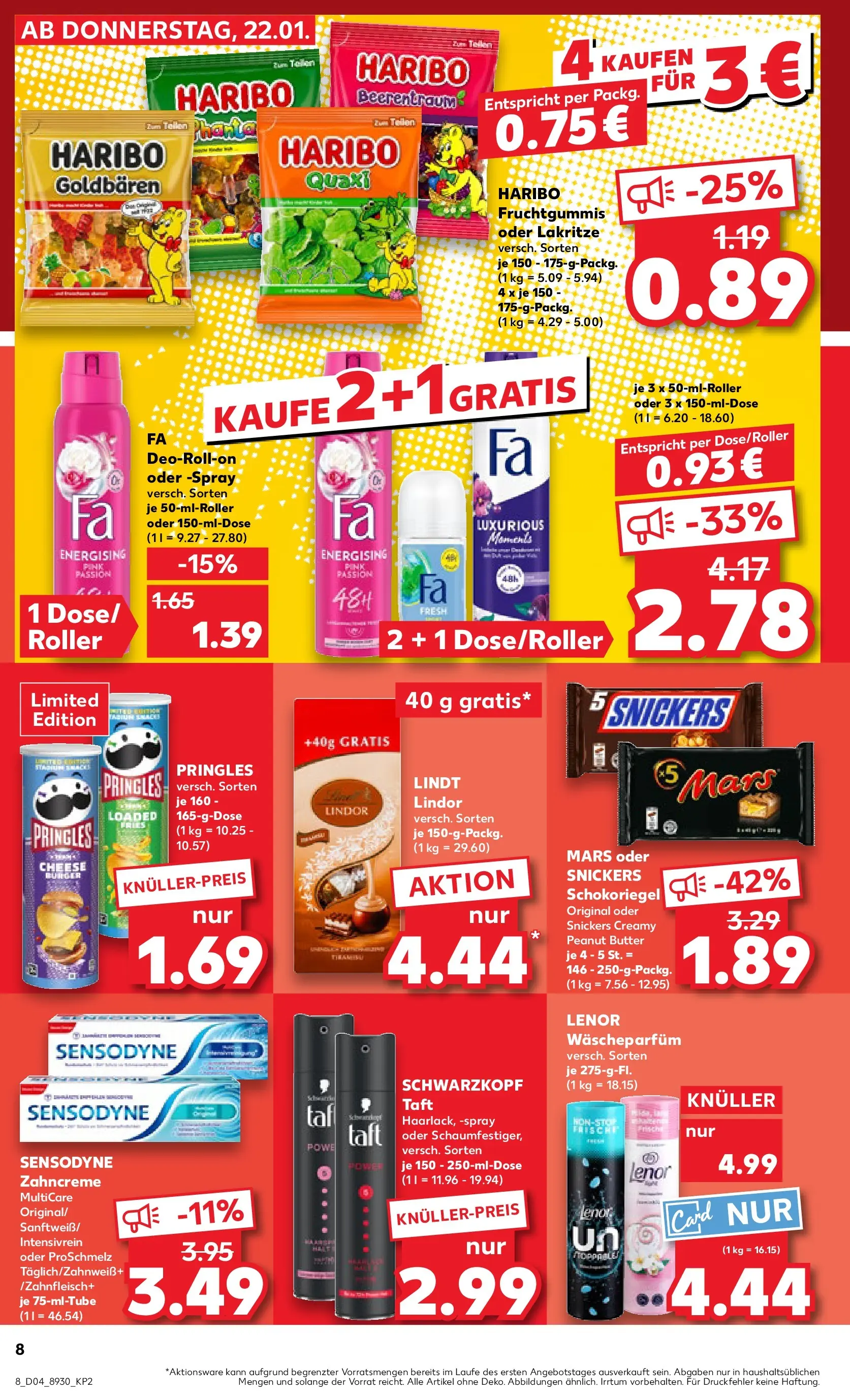 Prospekt Kaufland ab 22.01.2026 » Angebote Online zum Blättern | Seite: 8 | Produkte: Lenor, Snickers, Mars, Lindt