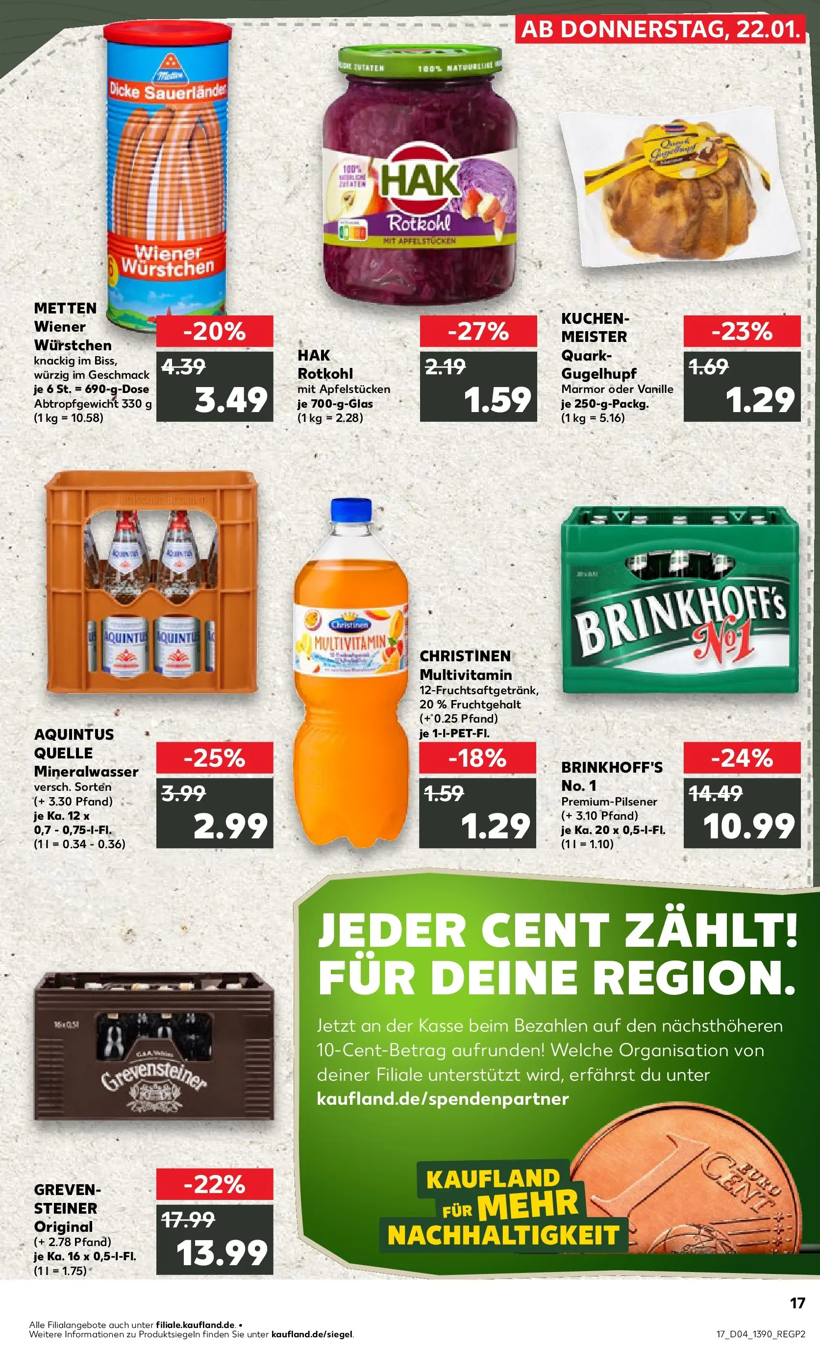 Prospekt Kaufland ab 22.01.2026 » Angebote Online zum Blättern | Seite: 2 | Produkte: Wiener wurstchen, Quark, Rotkohl, Mineralwasser