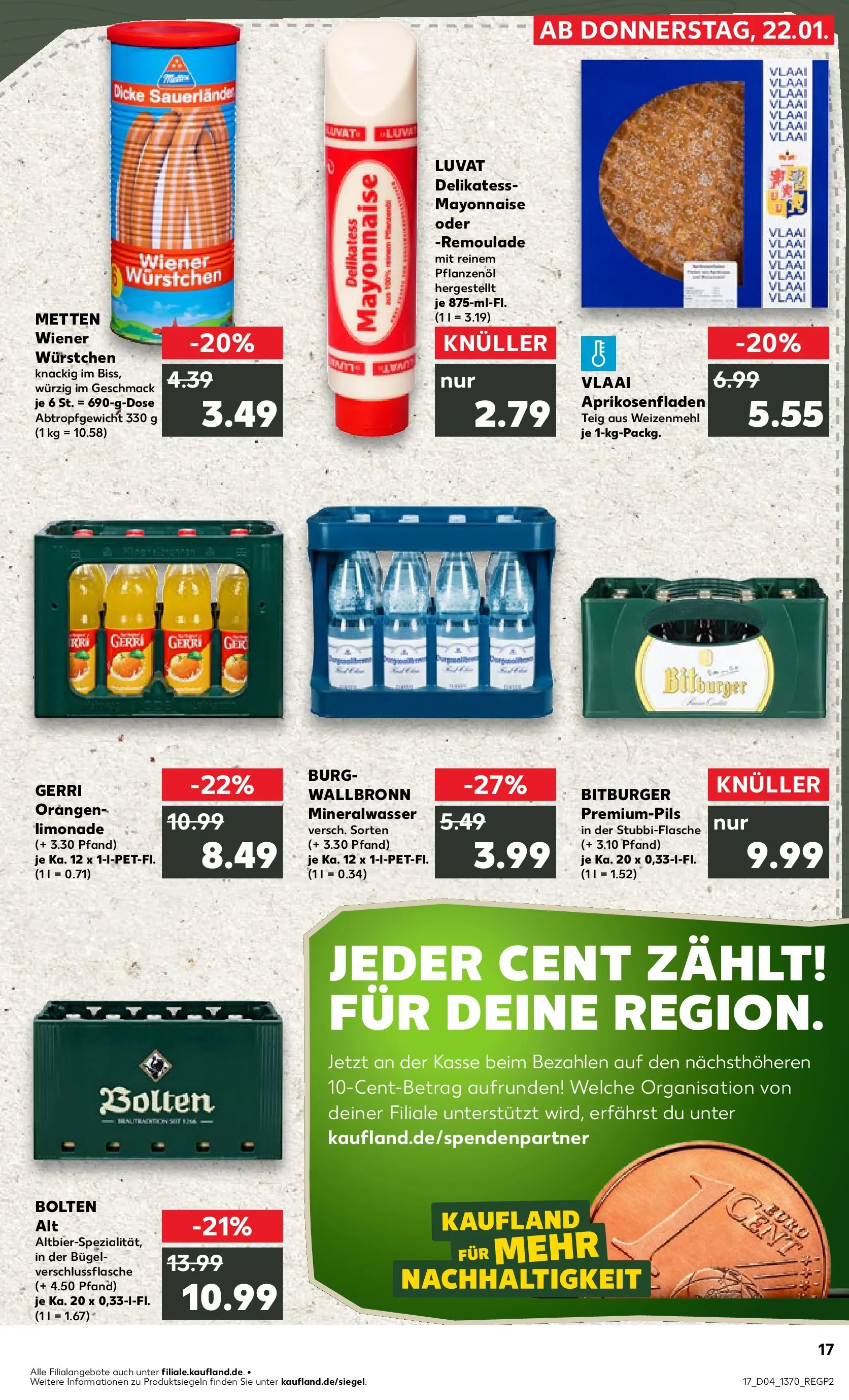Prospekt Kaufland ab 22.01.2026 » Angebote Online zum Blättern | Seite: 17 | Produkte: Bitburger, Wiener wurstchen, Limonade, Mineralwasser