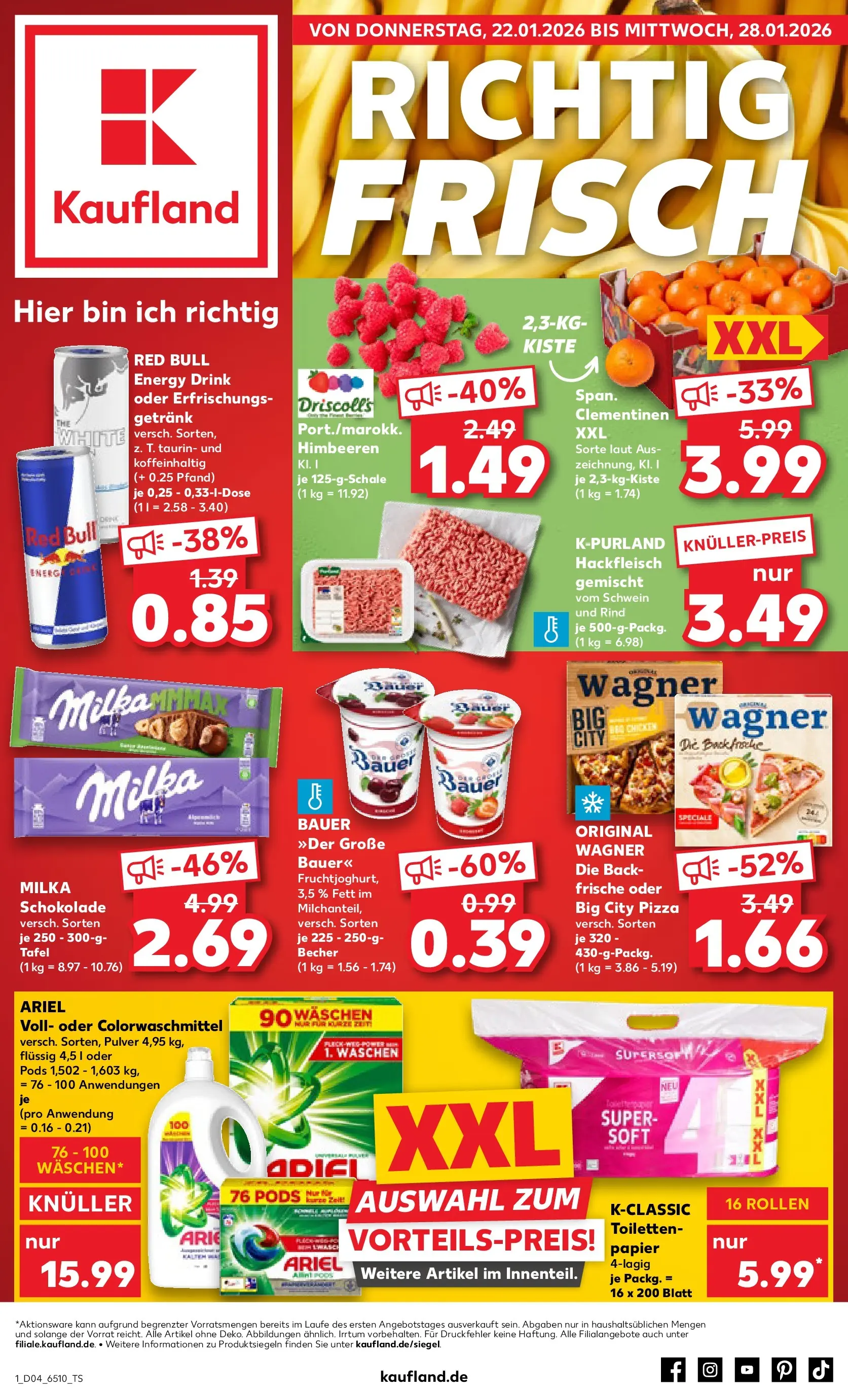 Prospekt Kaufland ab 22.01.2026 » Angebote Online zum Blättern | Seite: 3 | Produkte: Himbeeren, Red bull, Pizza, Hackfleisch