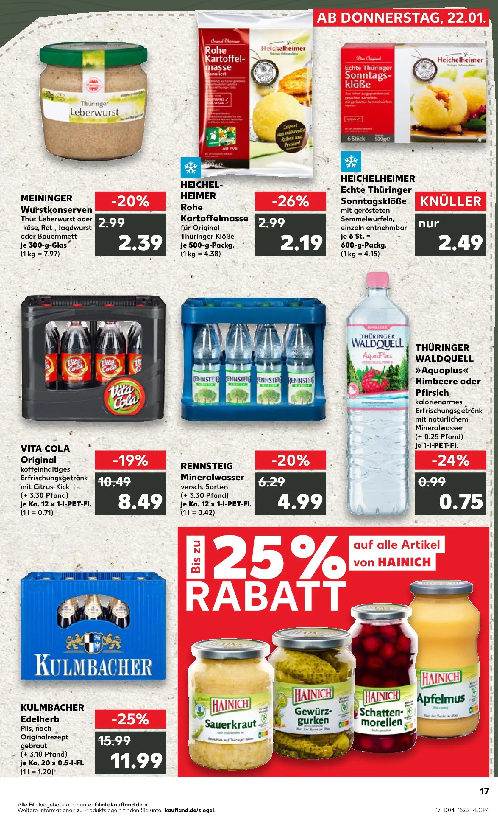 Prospekt Kaufland ab 22.01.2026 » Angebote Online zum Blättern | Seite: 17 | Produkte: Mineralwasser, Apple, Pfirsich, Vita cola