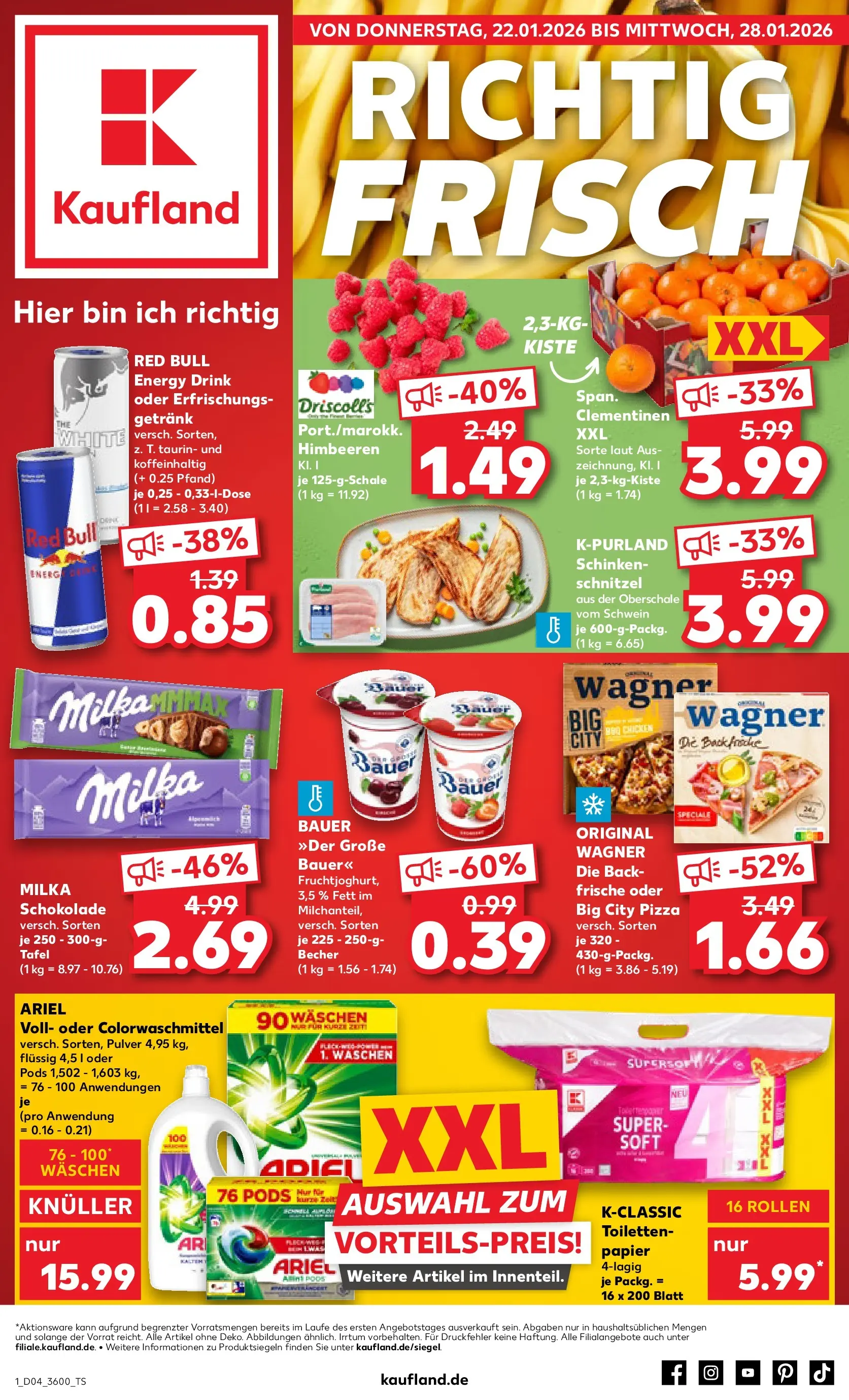 Prospekt Kaufland ab 22.01.2026 » Angebote Online zum Blättern | Seite: 1 | Produkte: Schokolade, Milka schokolade, Schinken, Pizza