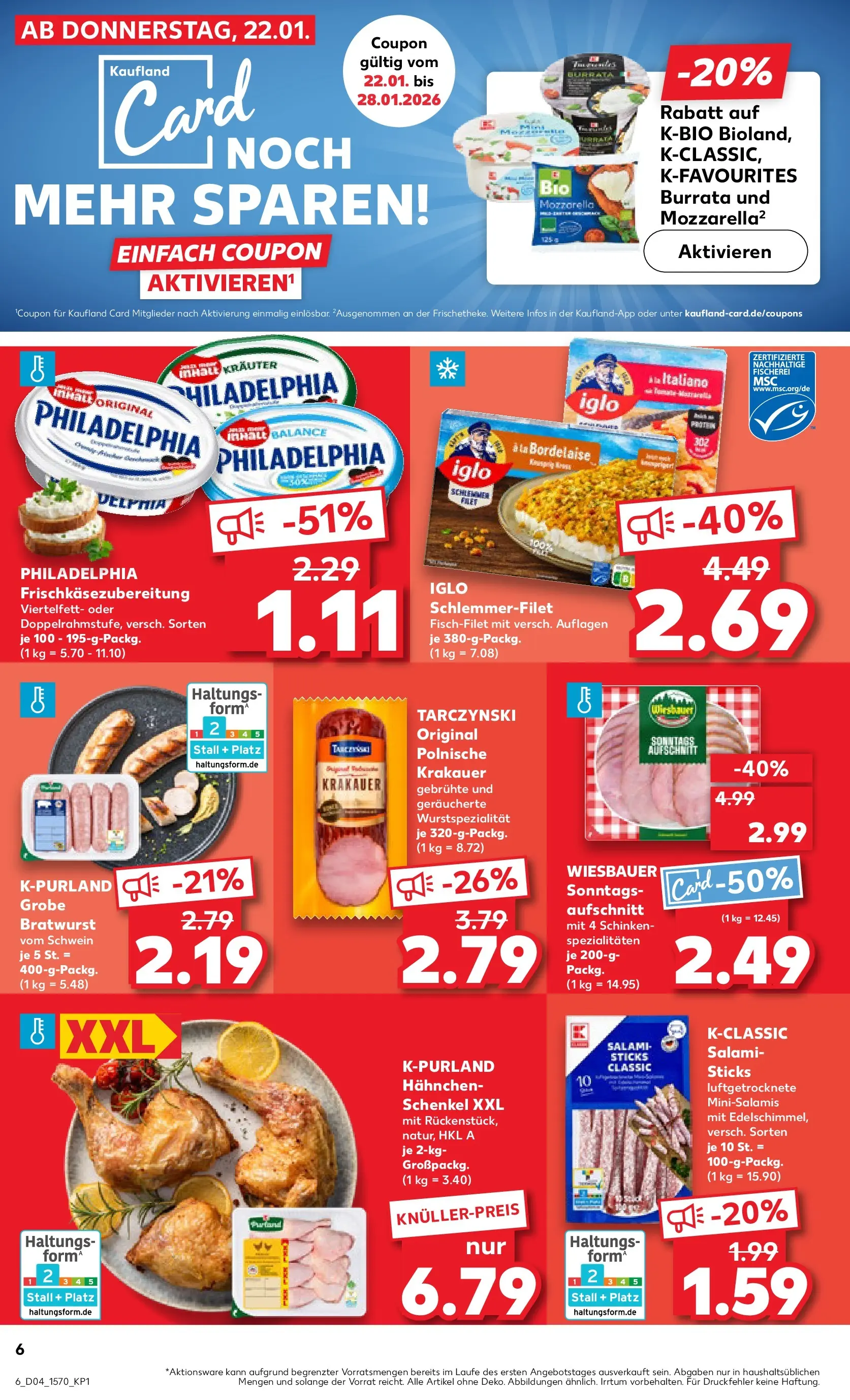 Prospekt Kaufland ab 22.01.2026 » Angebote Online zum Blättern | Seite: 6 | Produkte: Iglo, Burrata, Salami, Schinken