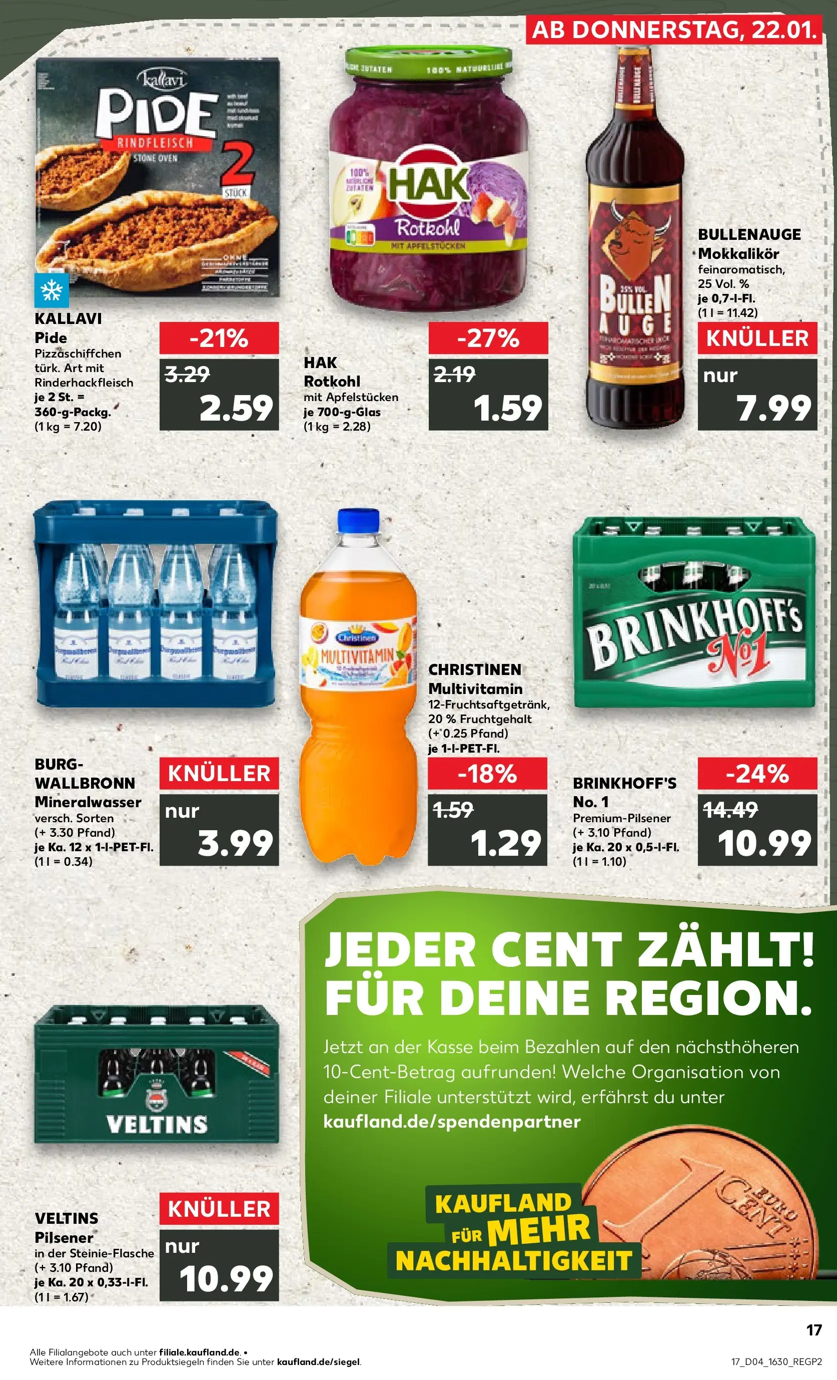 Prospekt Kaufland ab 22.01.2026 » Angebote Online zum Blättern | Seite: 17 | Produkte: Mineralwasser, Pizza, Rindfleisch, Veltins