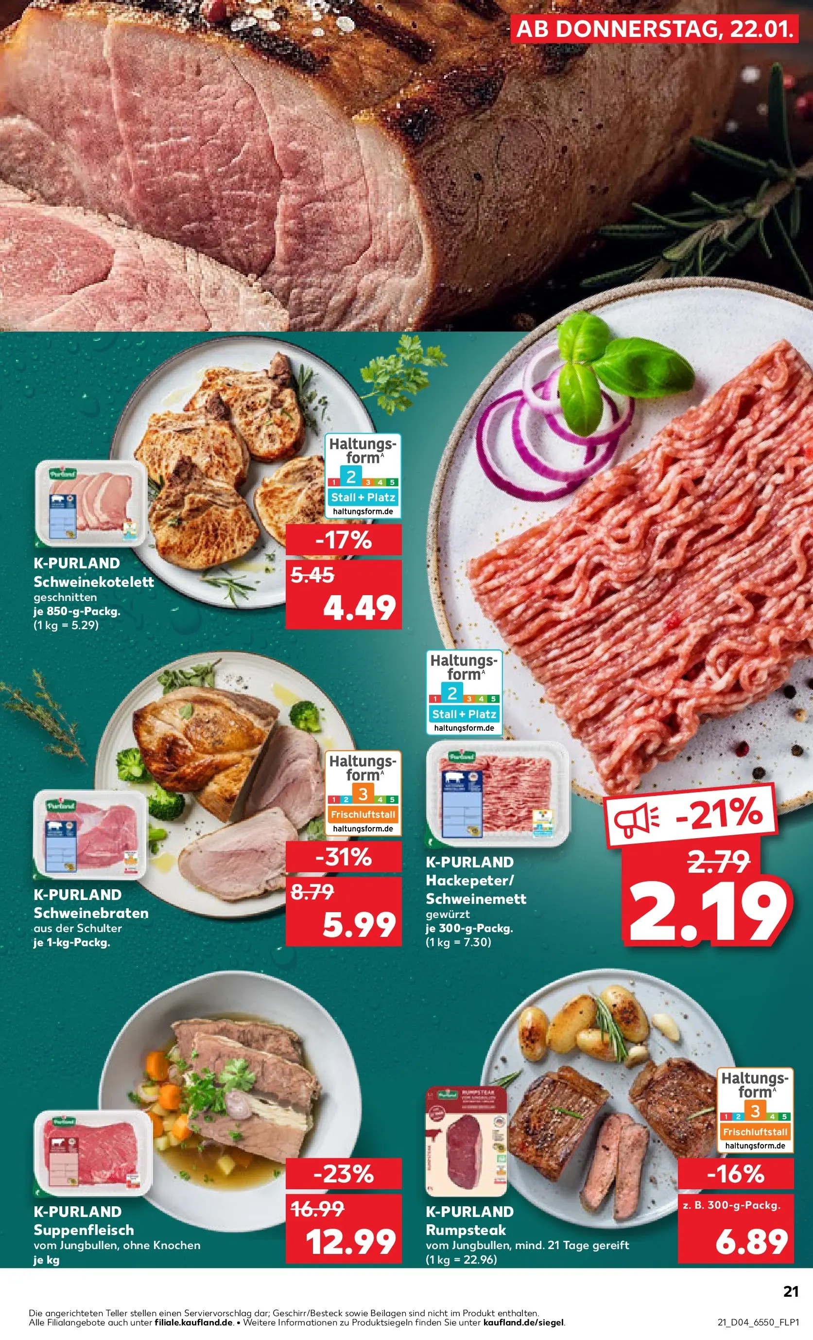 Prospekt Kaufland ab 22.01.2026 » Angebote Online zum Blättern | Seite: 21 | Produkte: Rumpsteak, Suppenfleisch, Steak