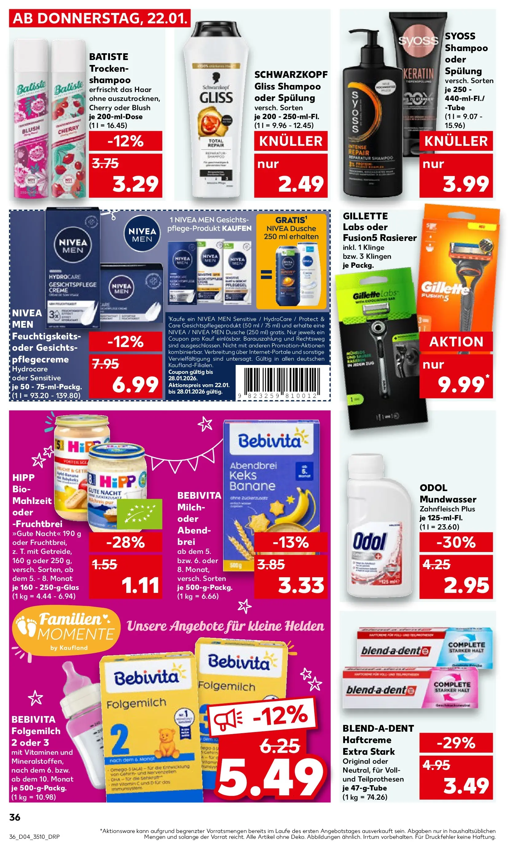Prospekt Kaufland ab 22.01.2026 » Angebote Online zum Blättern | Seite: 36 | Produkte: Dusche, Creme, Mundwasser, Blush