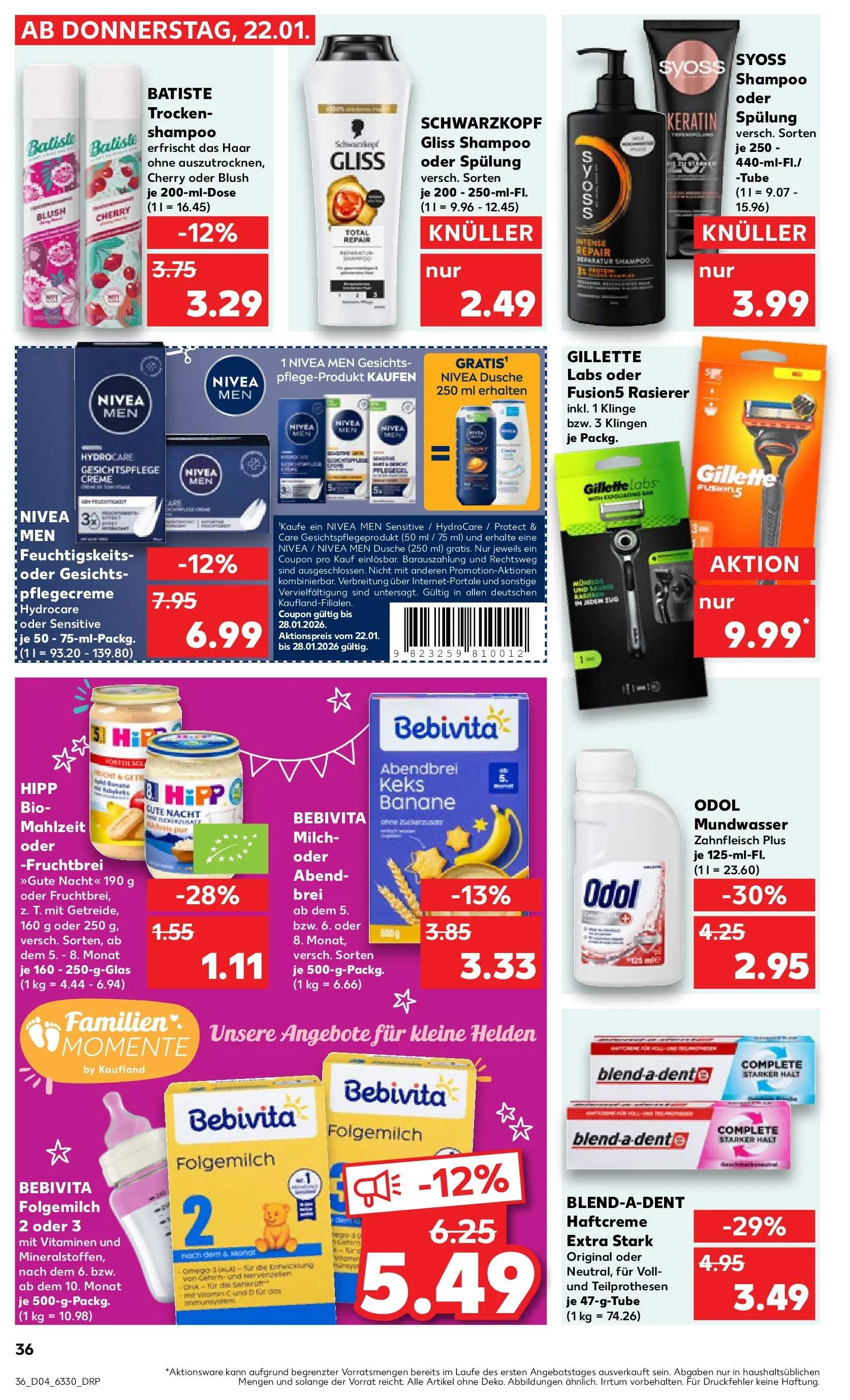 Prospekt Kaufland ab 22.01.2026 » Angebote Online zum Blättern | Seite: 36 | Produkte: Rasierer, Dusche, Shampoo, Spülung