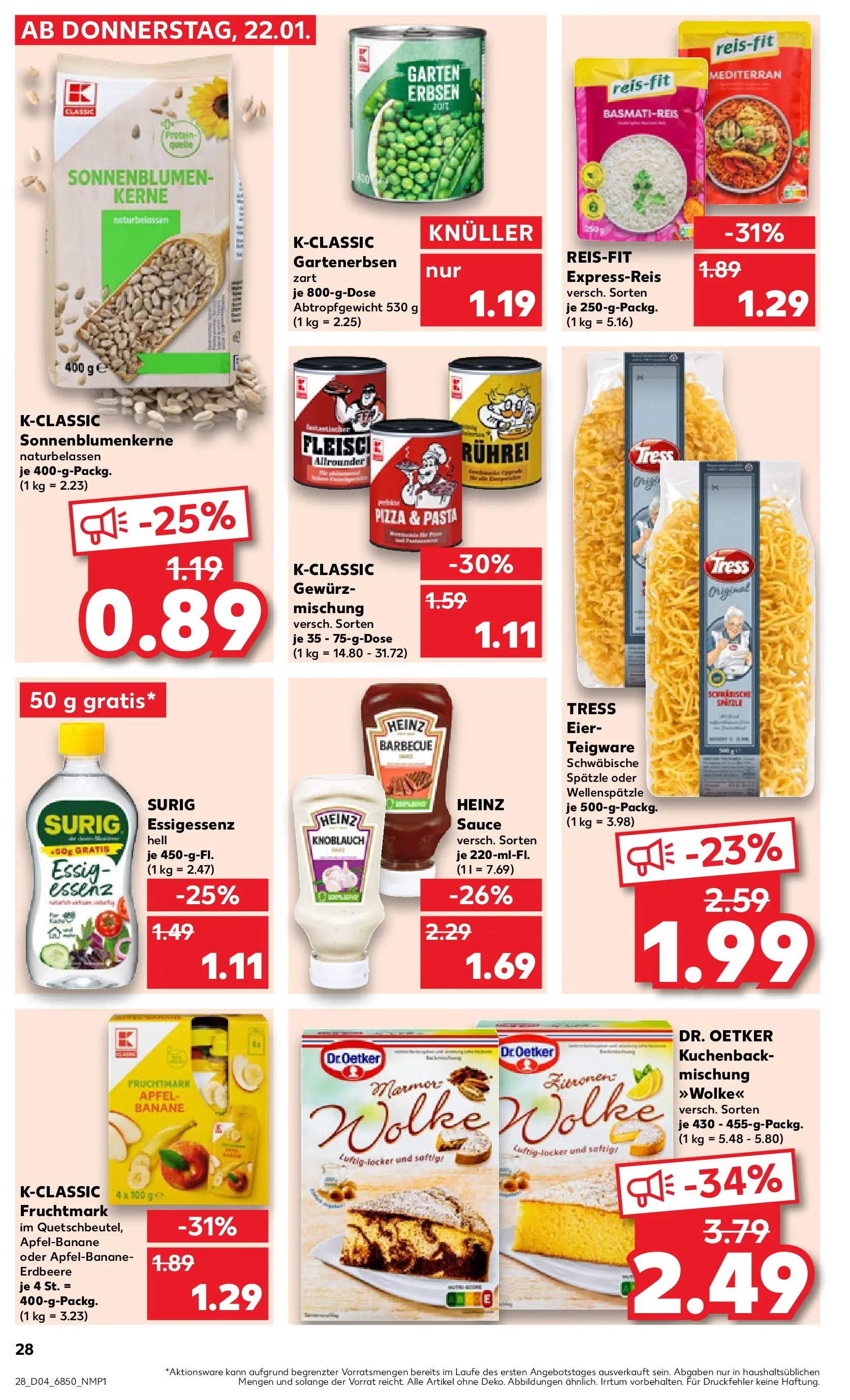 Prospekt Kaufland ab 22.01.2026 » Angebote Online zum Blättern | Seite: 28 | Produkte: Basmatireis, Essig, Knoblauch, Pasta