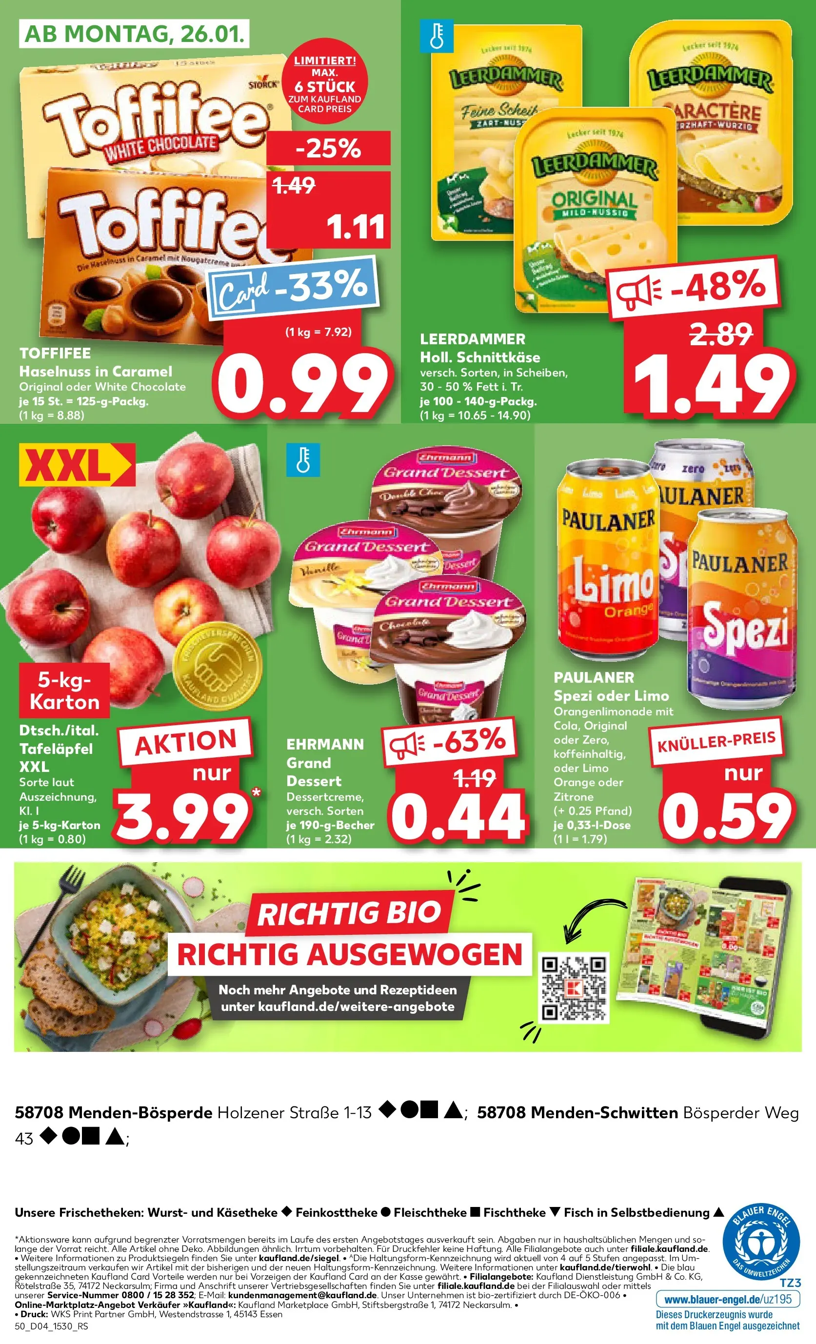 Prospekt Kaufland ab 22.01.2026 » Angebote Online zum Blättern | Seite: 50 | Produkte: Ehrmann grand dessert, Paulaner spezi, Zitrone, Toffifee