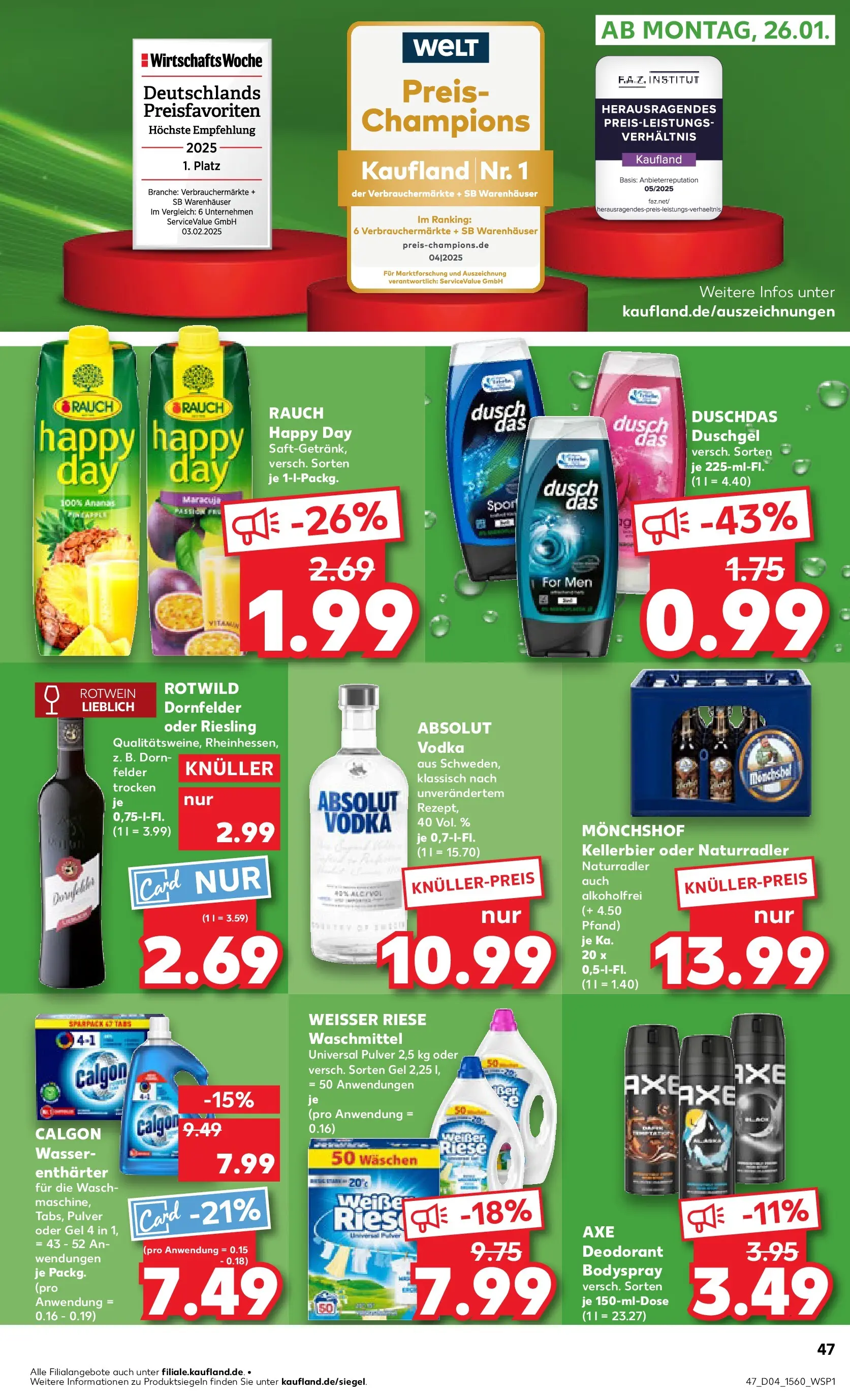 Prospekt Kaufland ab 22.01.2026 » Angebote Online zum Blättern | Seite: 47 | Produkte: Monchshof, Duschgel, Wasser, Duschdas