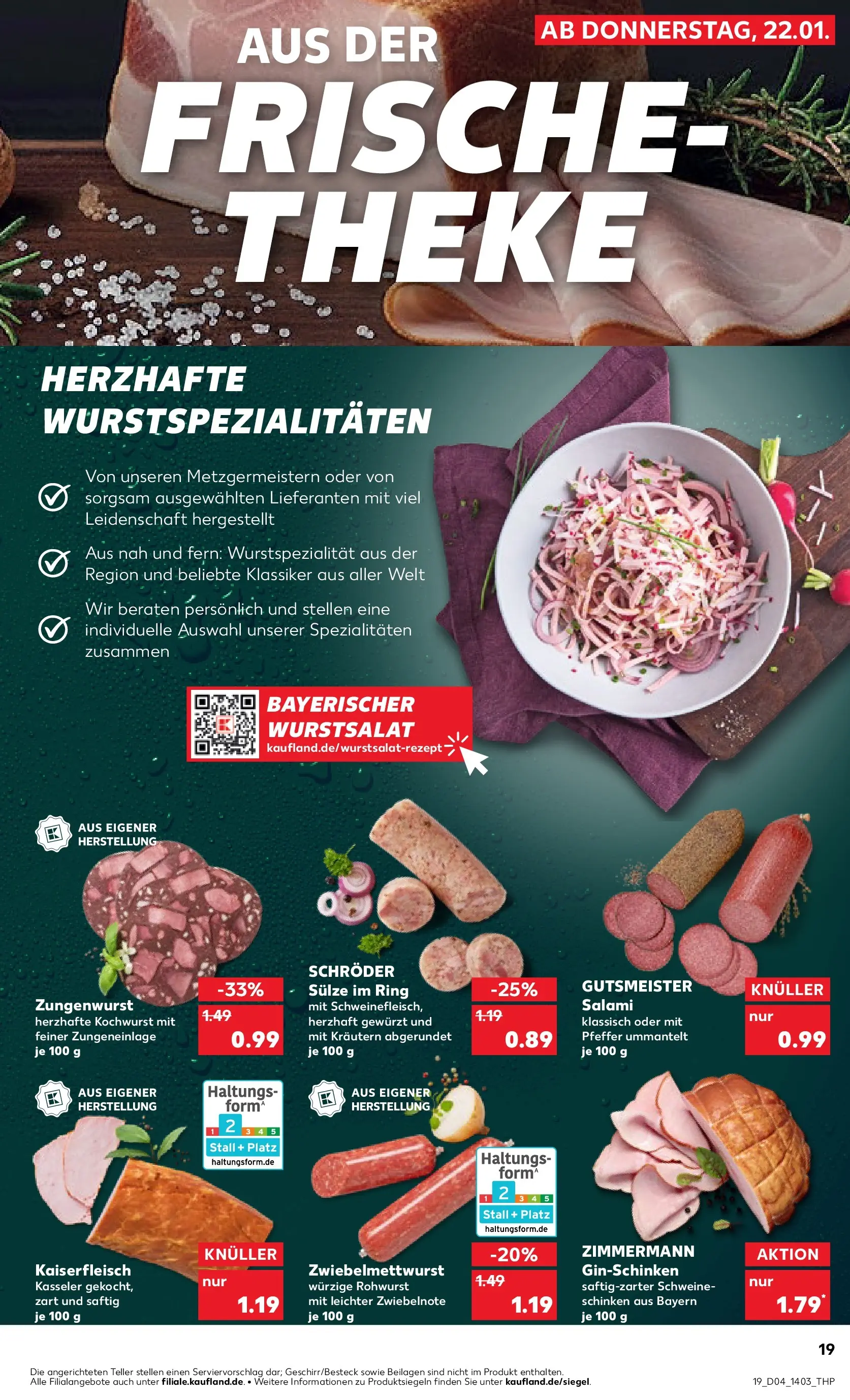Prospekt Kaufland ab 22.01.2026 » Angebote Online zum Blättern | Seite: 19 | Produkte: Theke, Pfeffer, Salami, Schinken