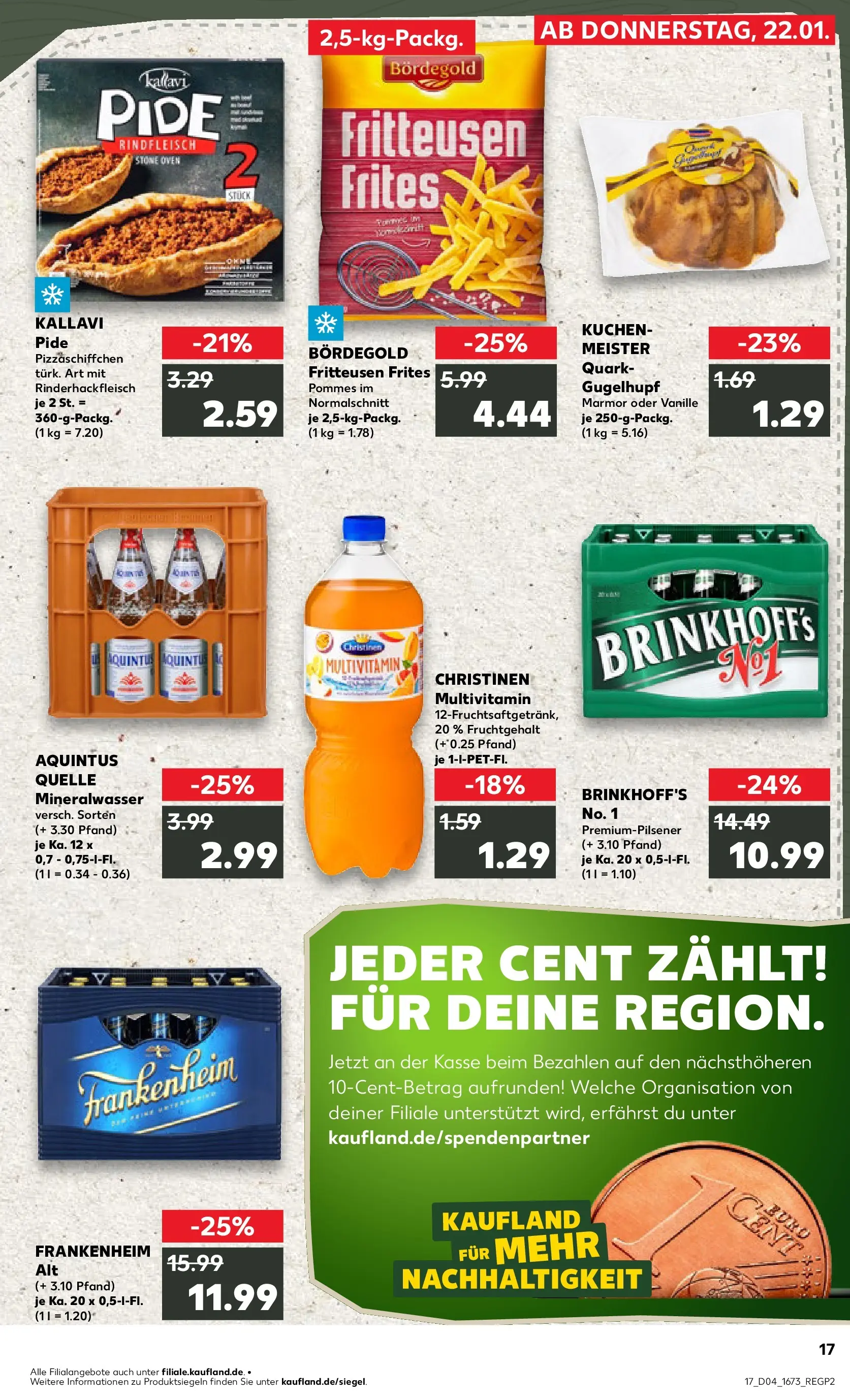 Prospekt Kaufland ab 22.01.2026 » Angebote Online zum Blättern | Seite: 17 | Produkte: Pommes, Mineralwasser, Rindfleisch, Kuchen