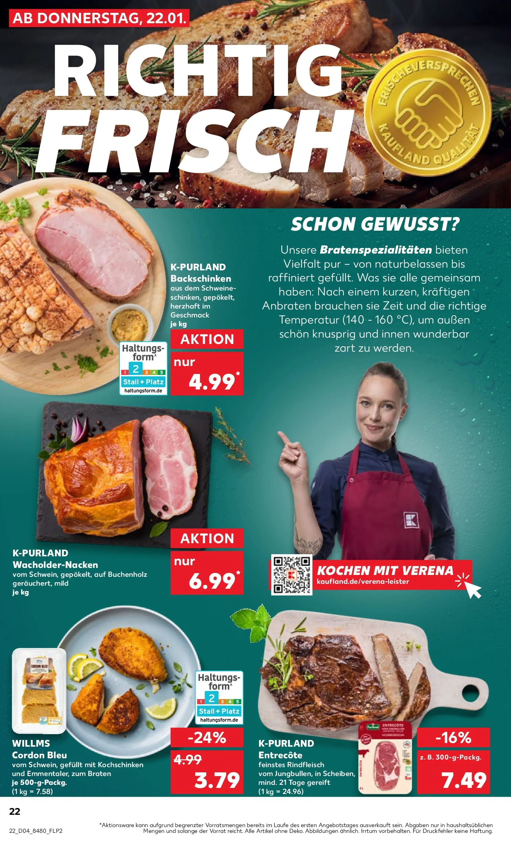 Prospekt Kaufland ab 22.01.2026 » Angebote Online zum Blättern | Seite: 22 | Produkte: Entrecote, Rindfleisch