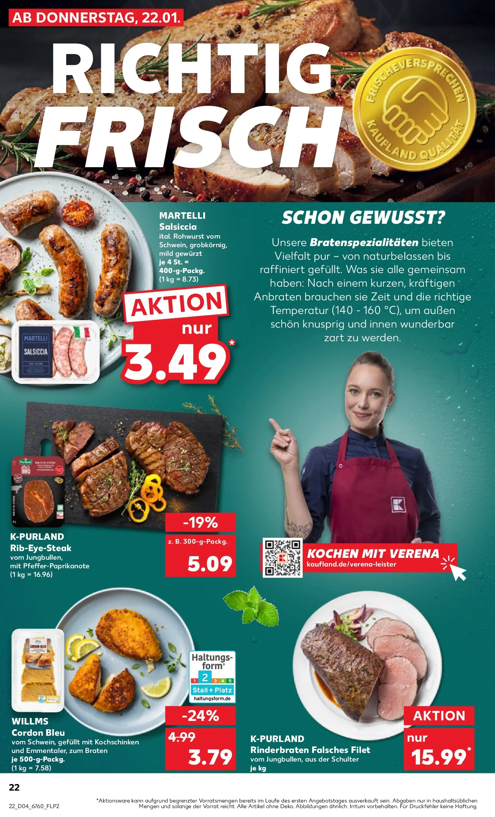 Prospekt Kaufland ab 22.01.2026 » Angebote Online zum Blättern | Seite: 22 | Produkte: Rinderbraten, Steak