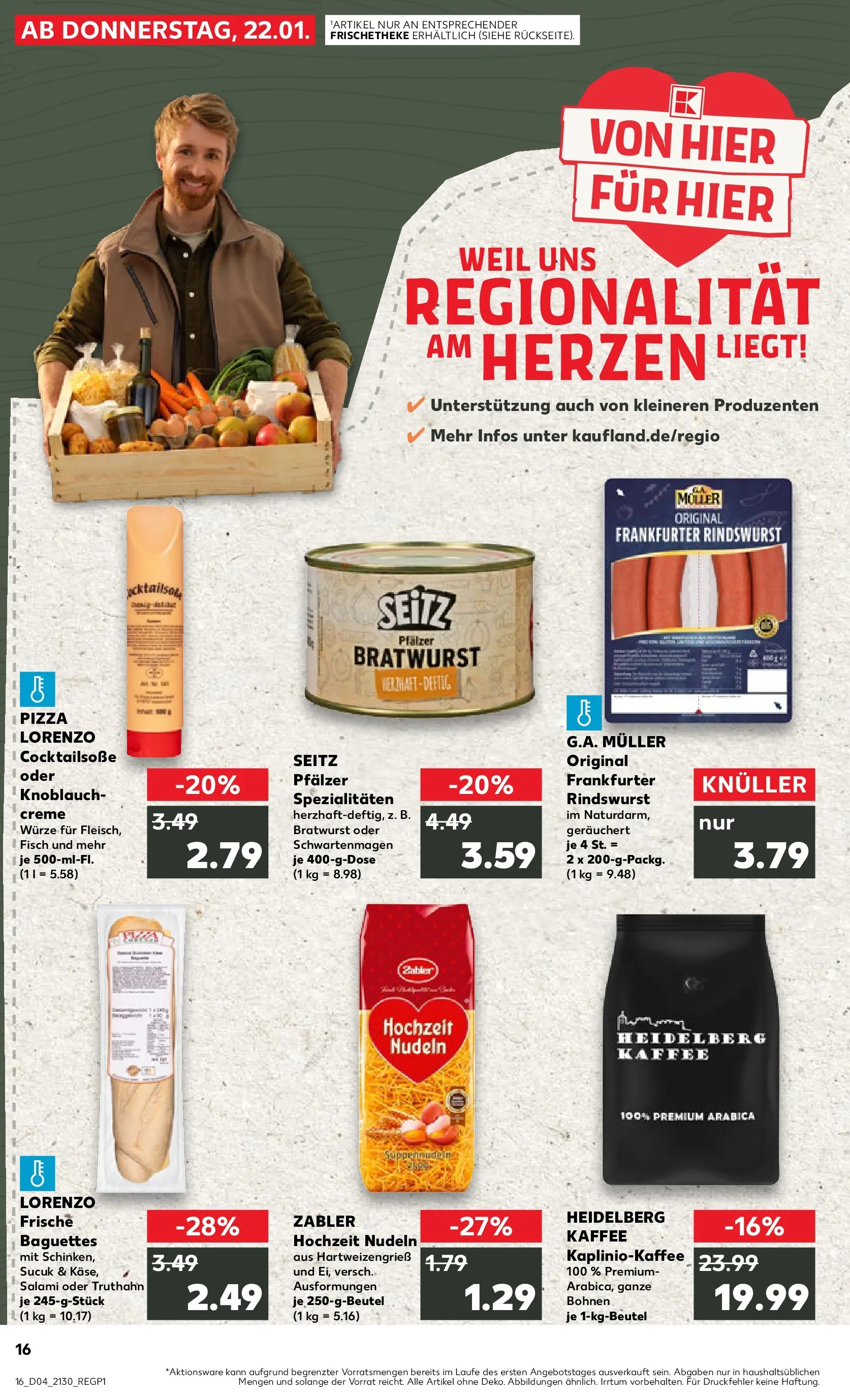 Prospekt Kaufland ab 22.01.2026 » Angebote Online zum Blättern | Seite: 16 | Produkte: Bratwurst, Baguette, Fisch, Knoblauch