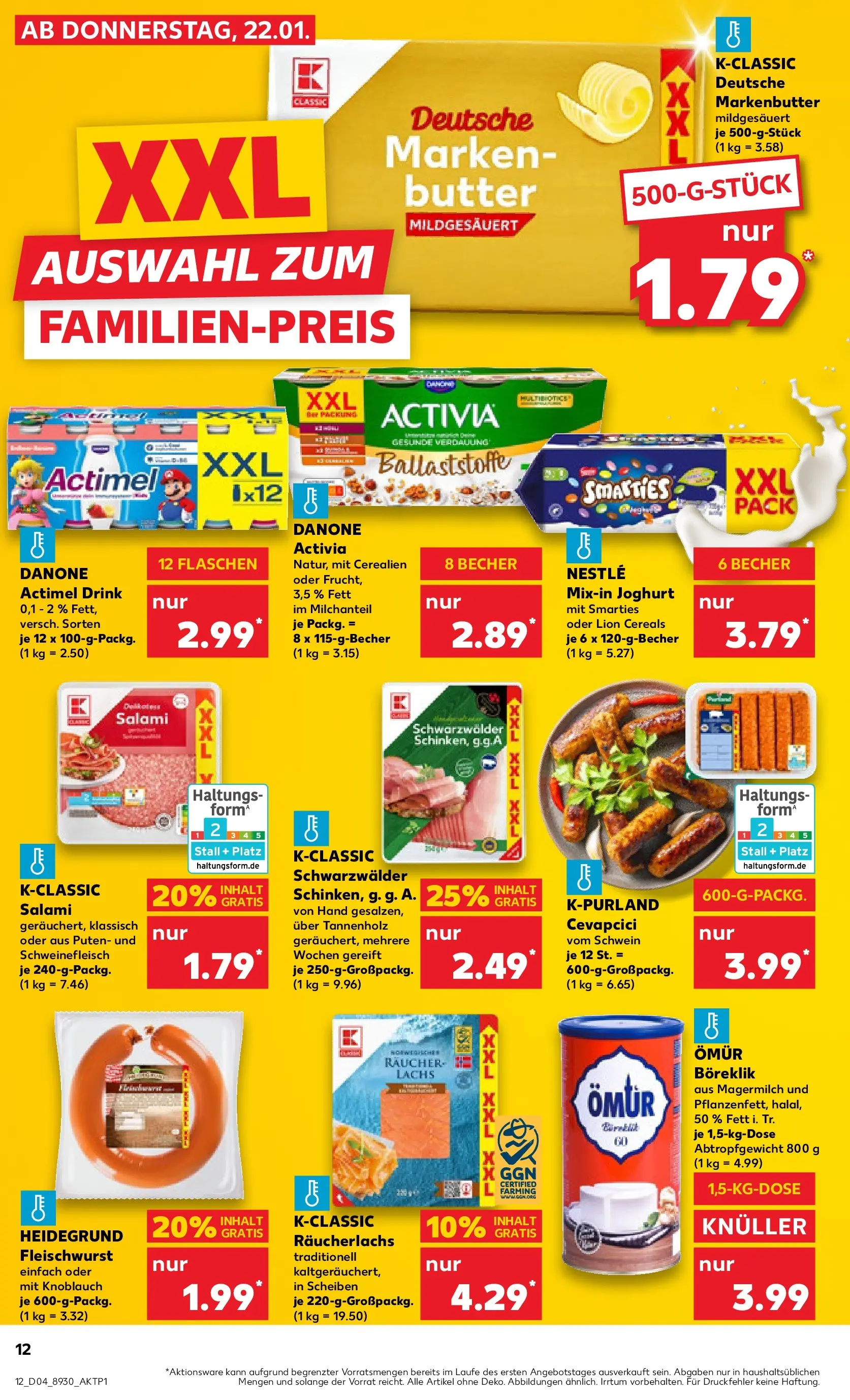 Prospekt Kaufland ab 22.01.2026 » Angebote Online zum Blättern | Seite: 14 | Produkte: Actimel, Butter, Räucherlachs, Salami