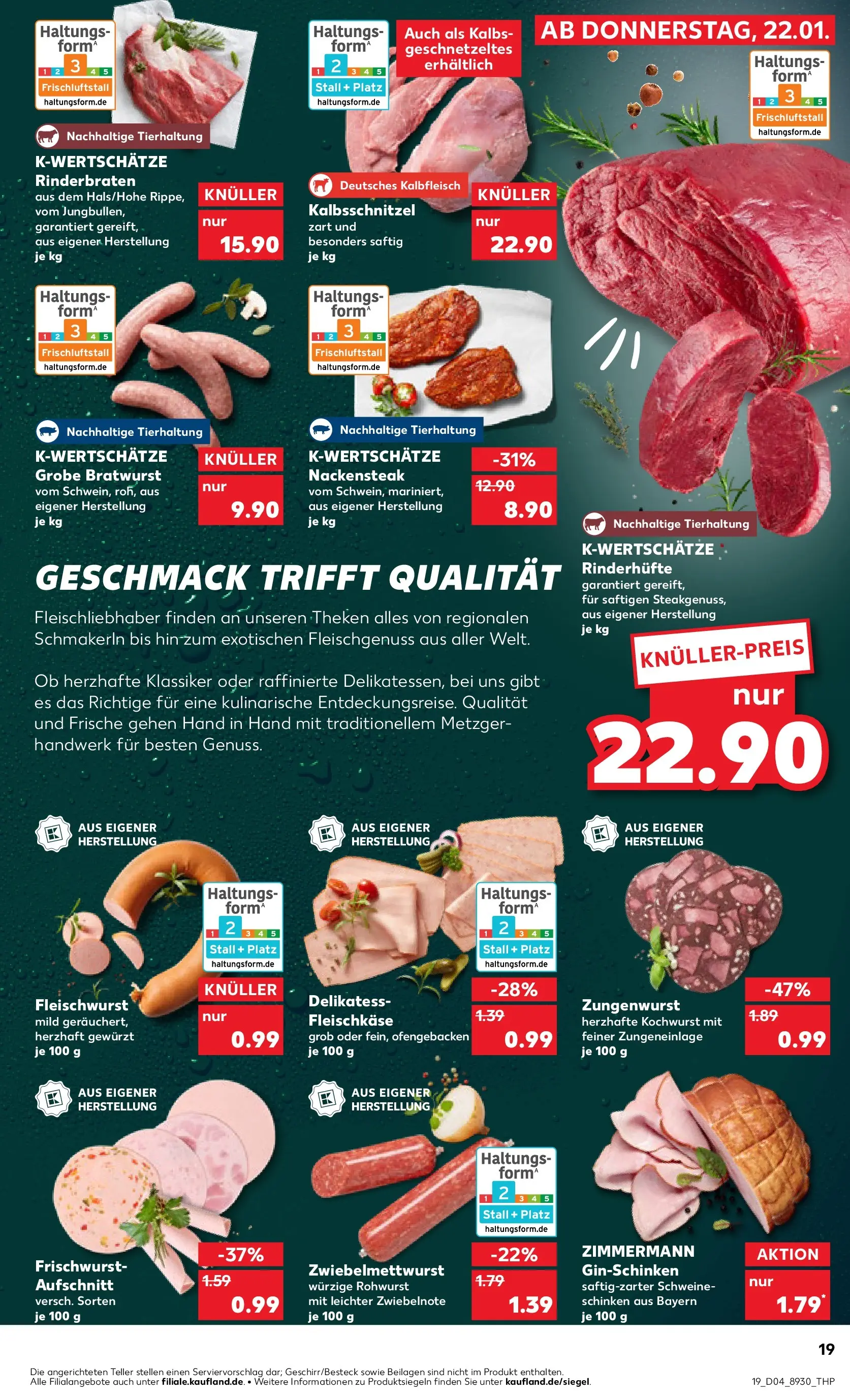 Prospekt Kaufland ab 22.01.2026 » Angebote Online zum Blättern | Seite: 19 | Produkte: Rinderbraten, Bratwurst, Schinken