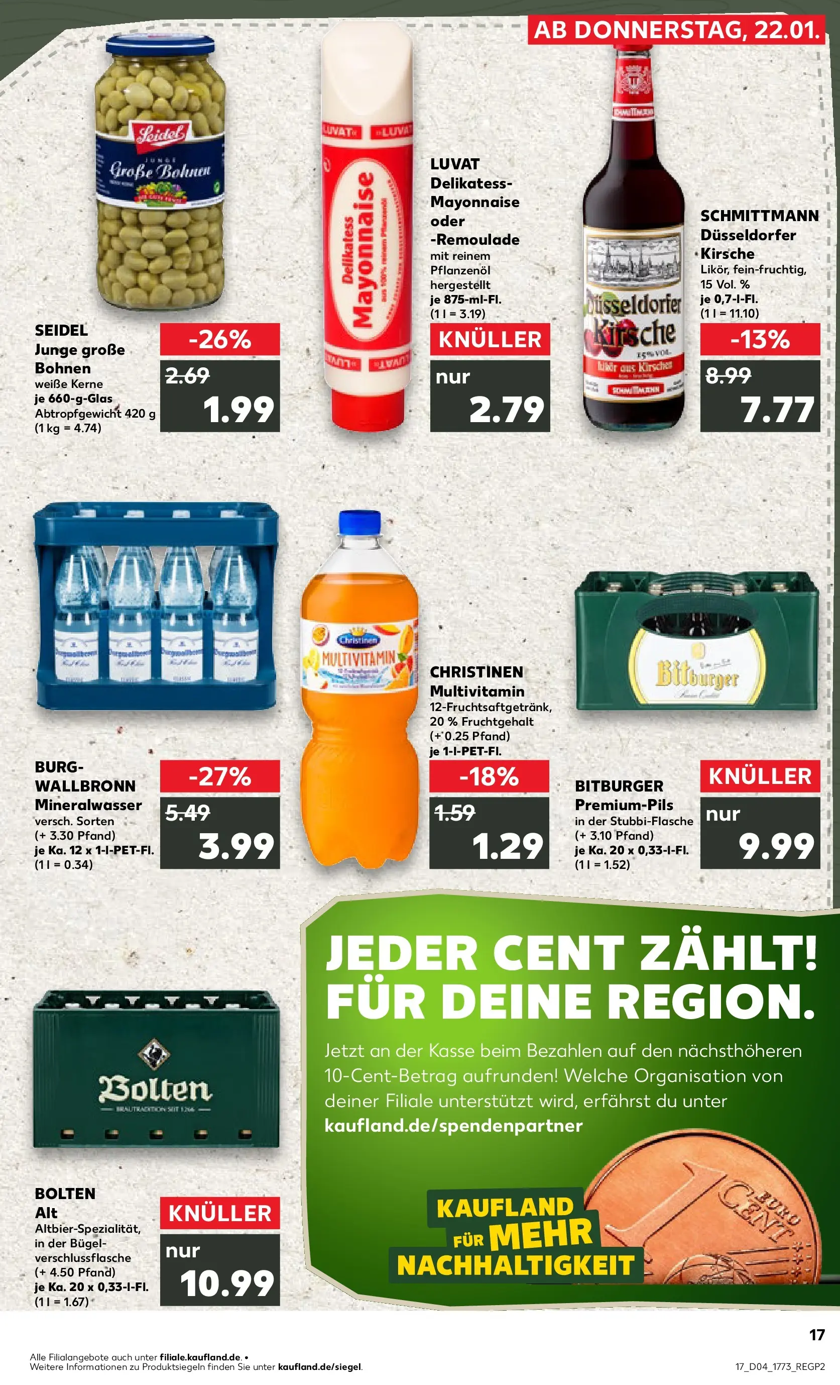 Prospekt Kaufland ab 22.01.2026 » Angebote Online zum Blättern | Seite: 17 | Produkte: Bitburger, Mineralwasser, Kirschen, Mayonnaise