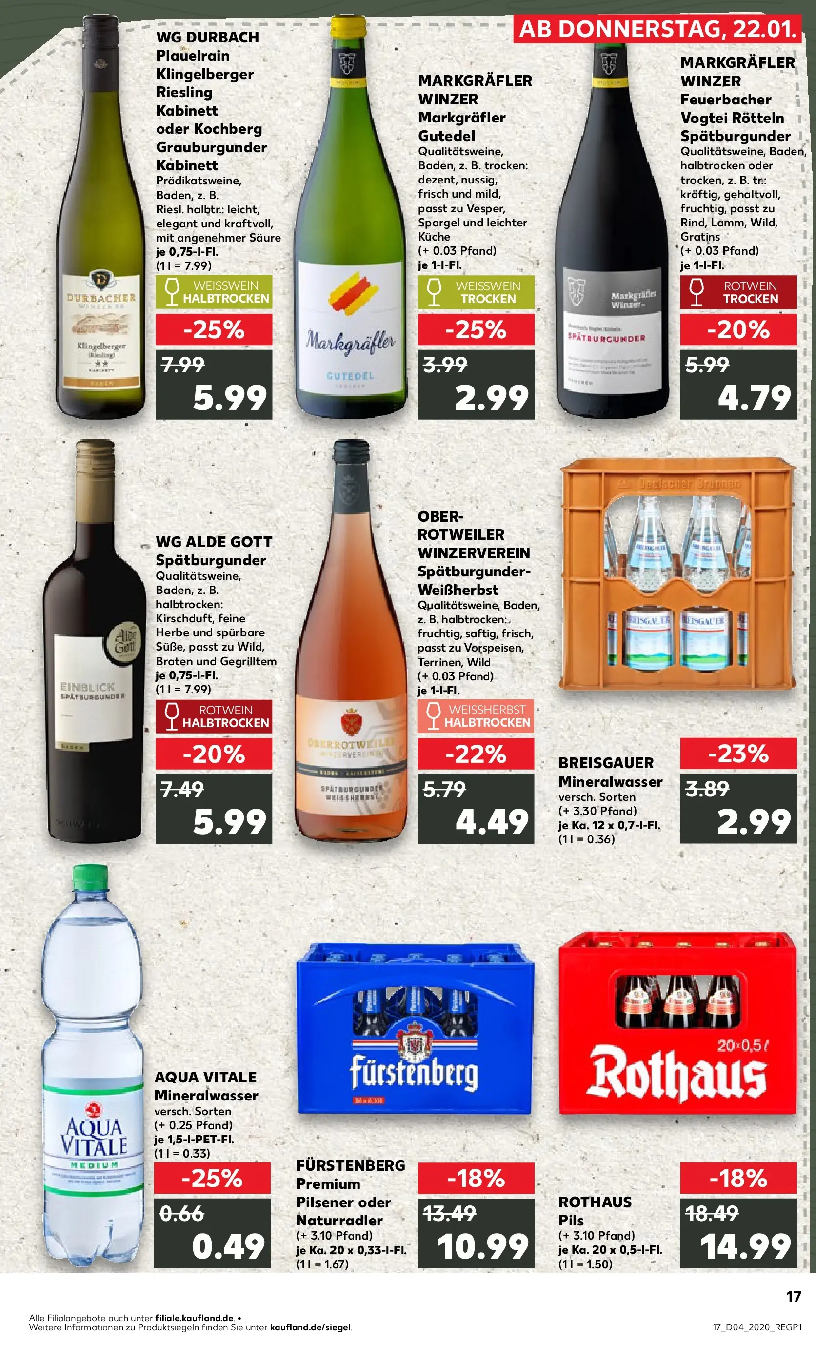 Prospekt Kaufland ab 22.01.2026 » Angebote Online zum Blättern | Seite: 17 | Produkte: Weißwein, Rotwein, Spargel, Mineralwasser