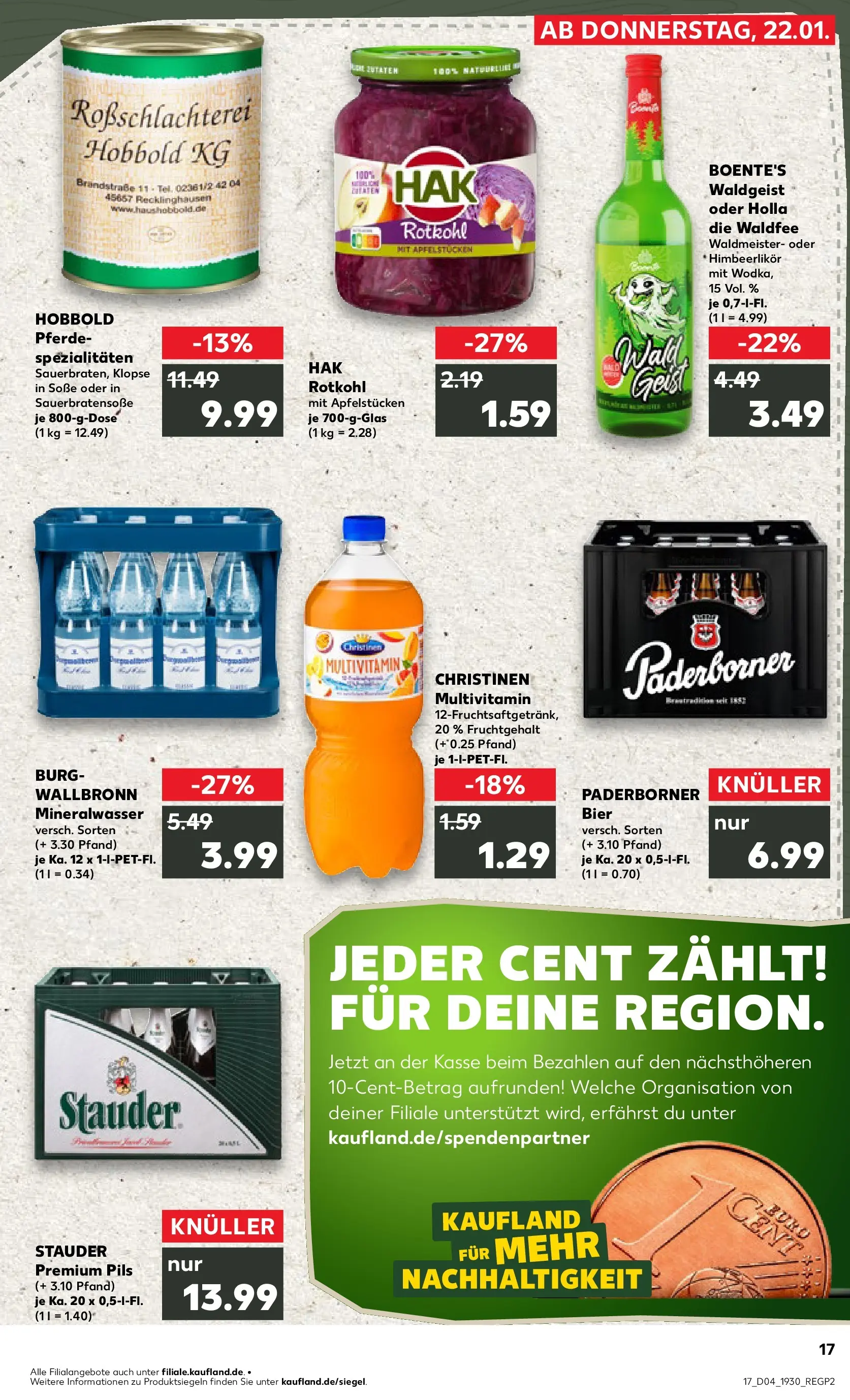 Prospekt Kaufland ab 22.01.2026 » Angebote Online zum Blättern | Seite: 17 | Produkte: Rotkohl, Bier, Pils, Mineralwasser