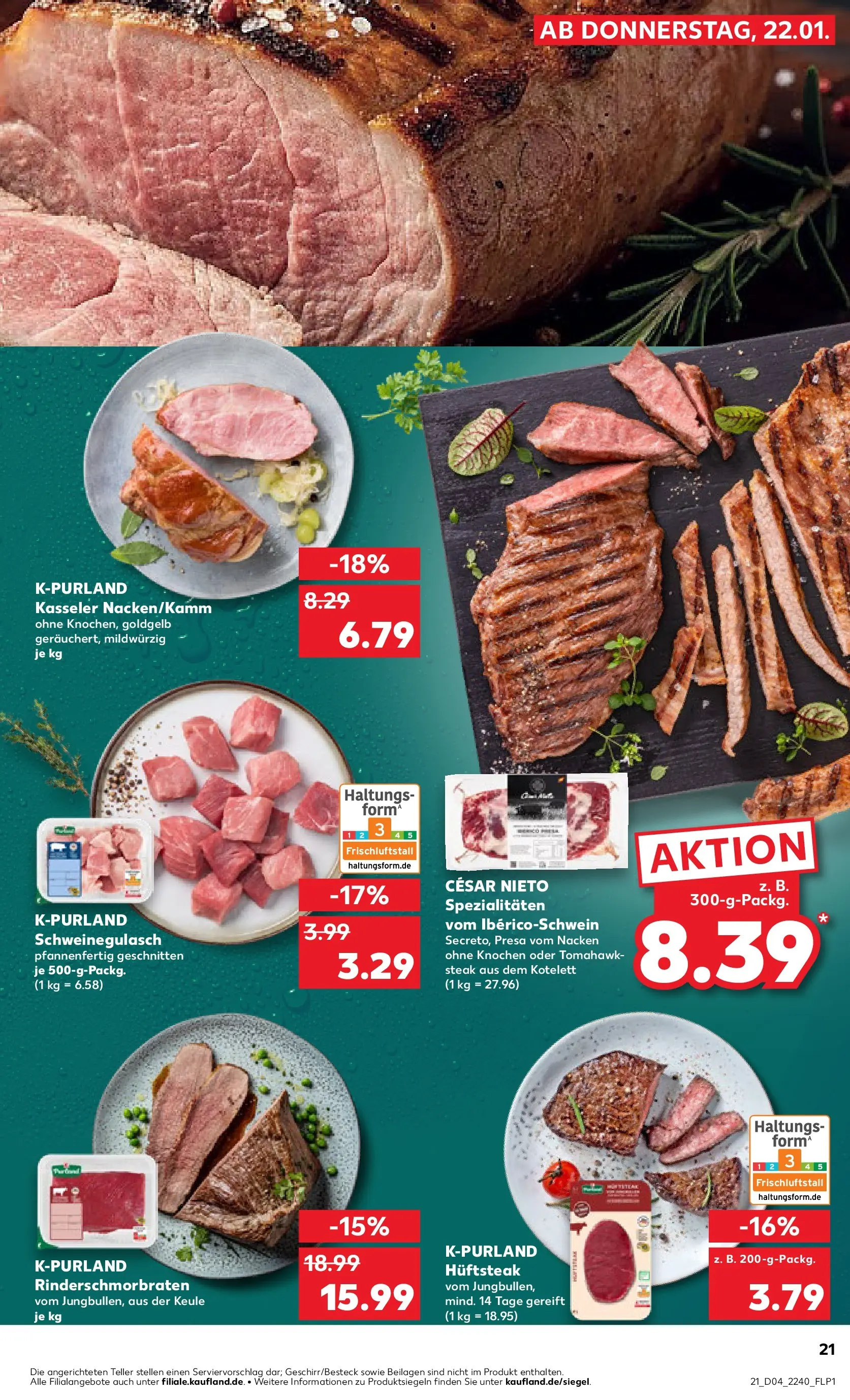 Prospekt Kaufland ab 22.01.2026 » Angebote Online zum Blättern | Seite: 21 | Produkte: Schweinegulasch, Steak
