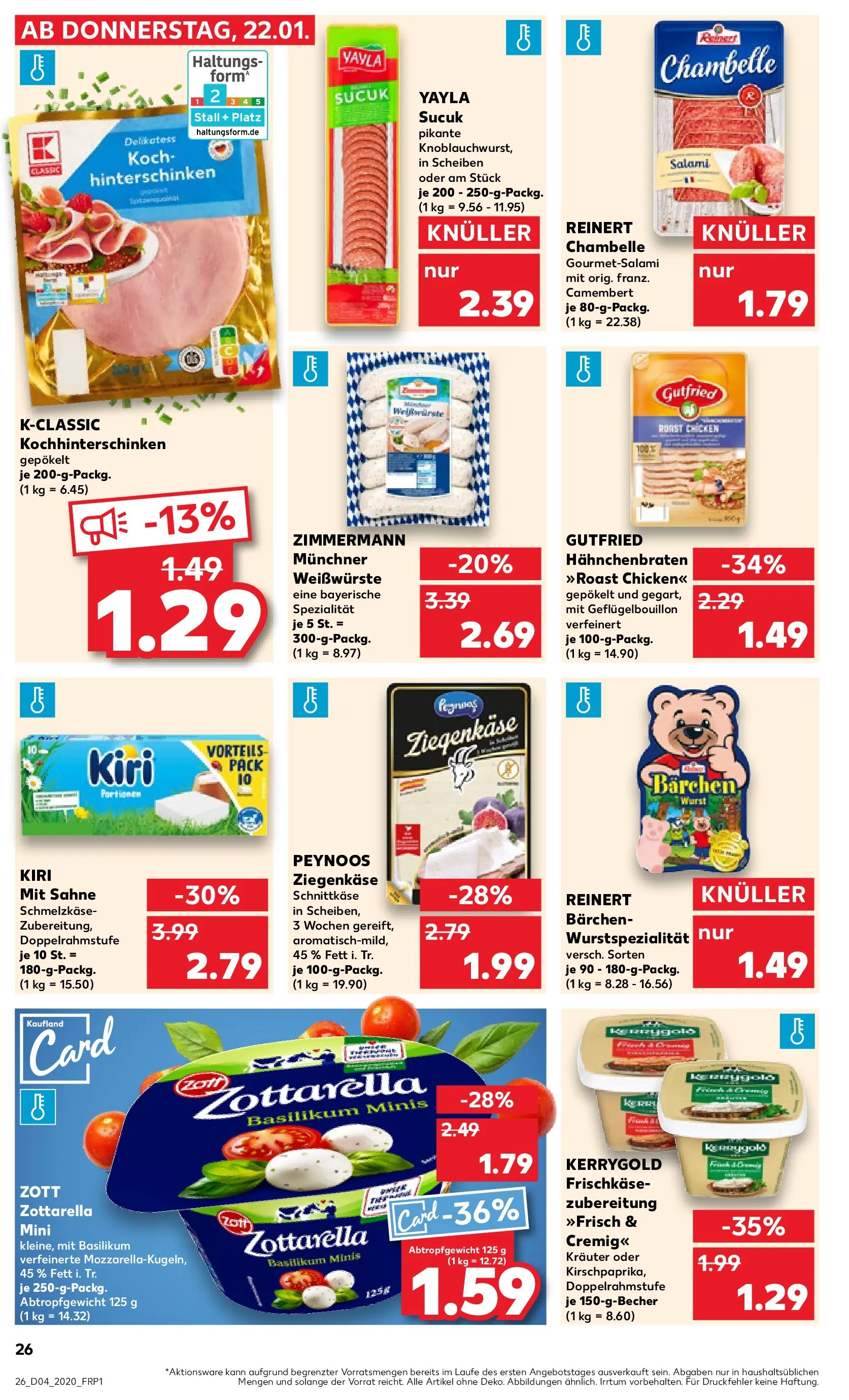 Prospekt Kaufland ab 22.01.2026 » Angebote Online zum Blättern | Seite: 26 | Produkte: Mozzarella, Ziegenkäse, Wurst, Frischkase